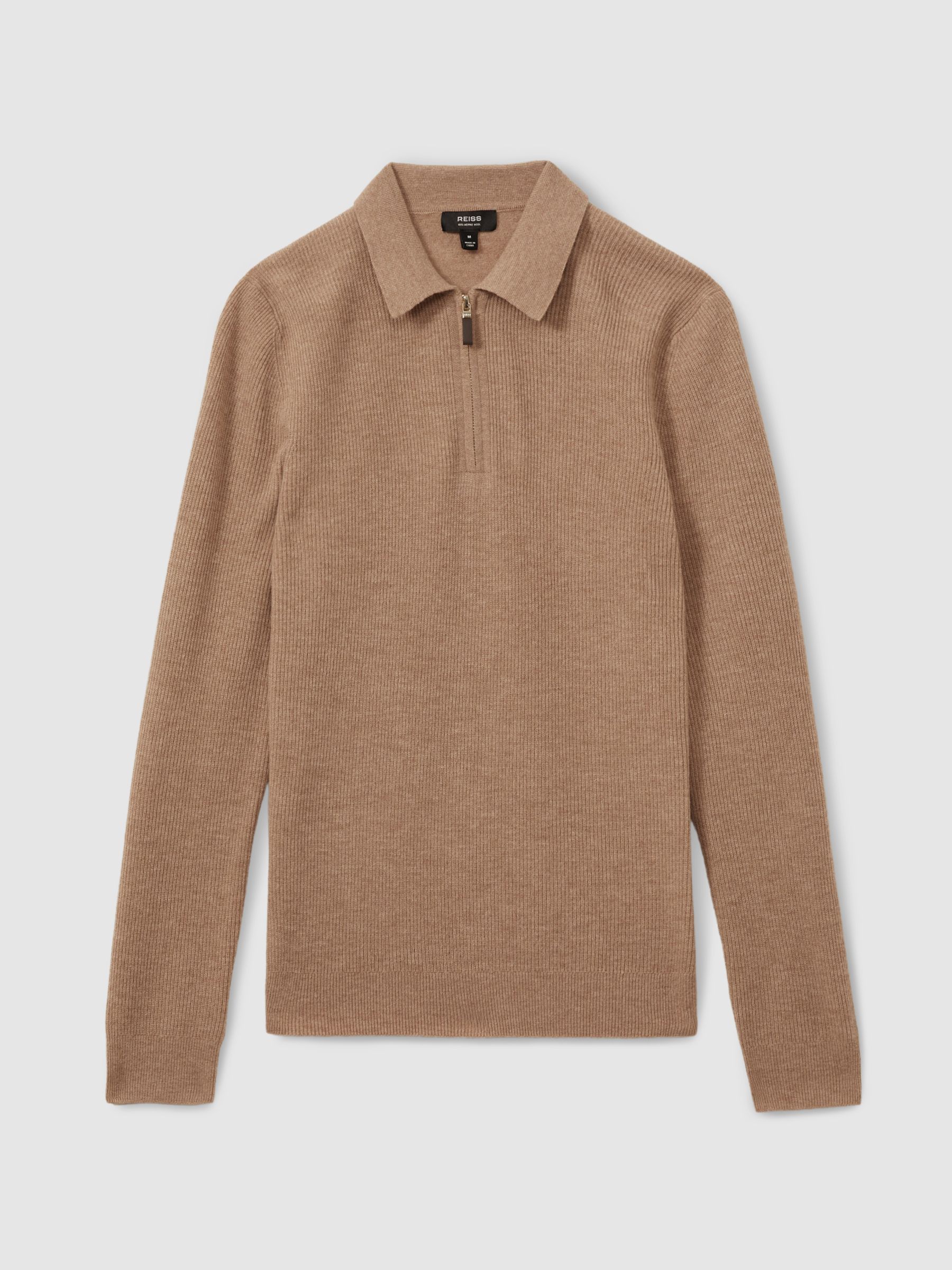 Wool Half-Zip Polo Shirt in Camel - Image 2 of 5