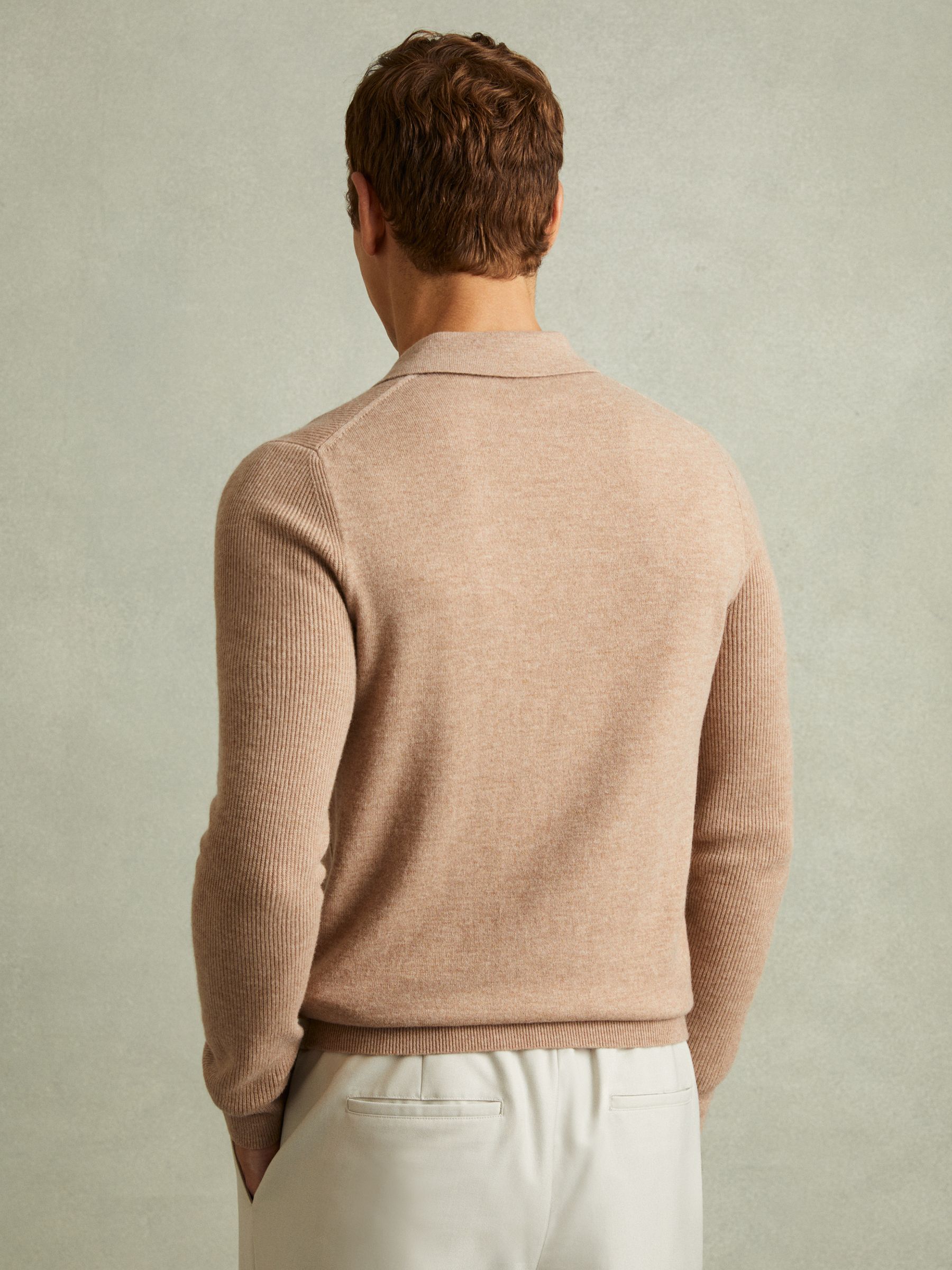 Wool Half-Zip Polo Shirt in Camel - Image 3 of 5