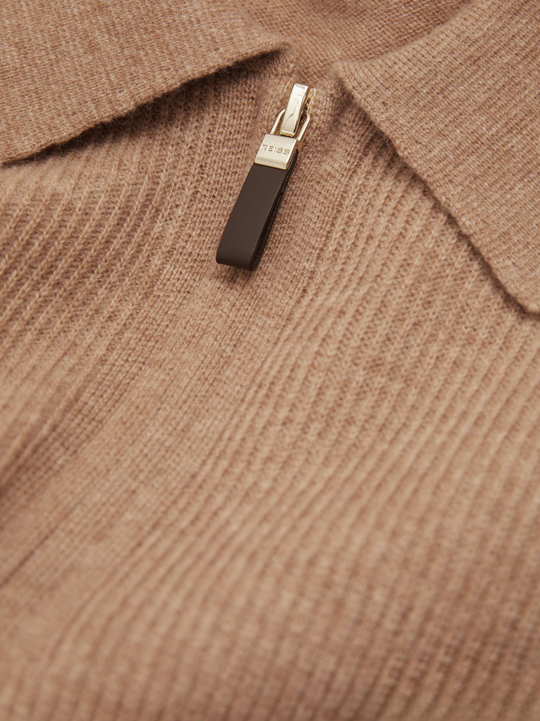 Wool Half-Zip Polo Shirt in Camel - Image 5 of 5