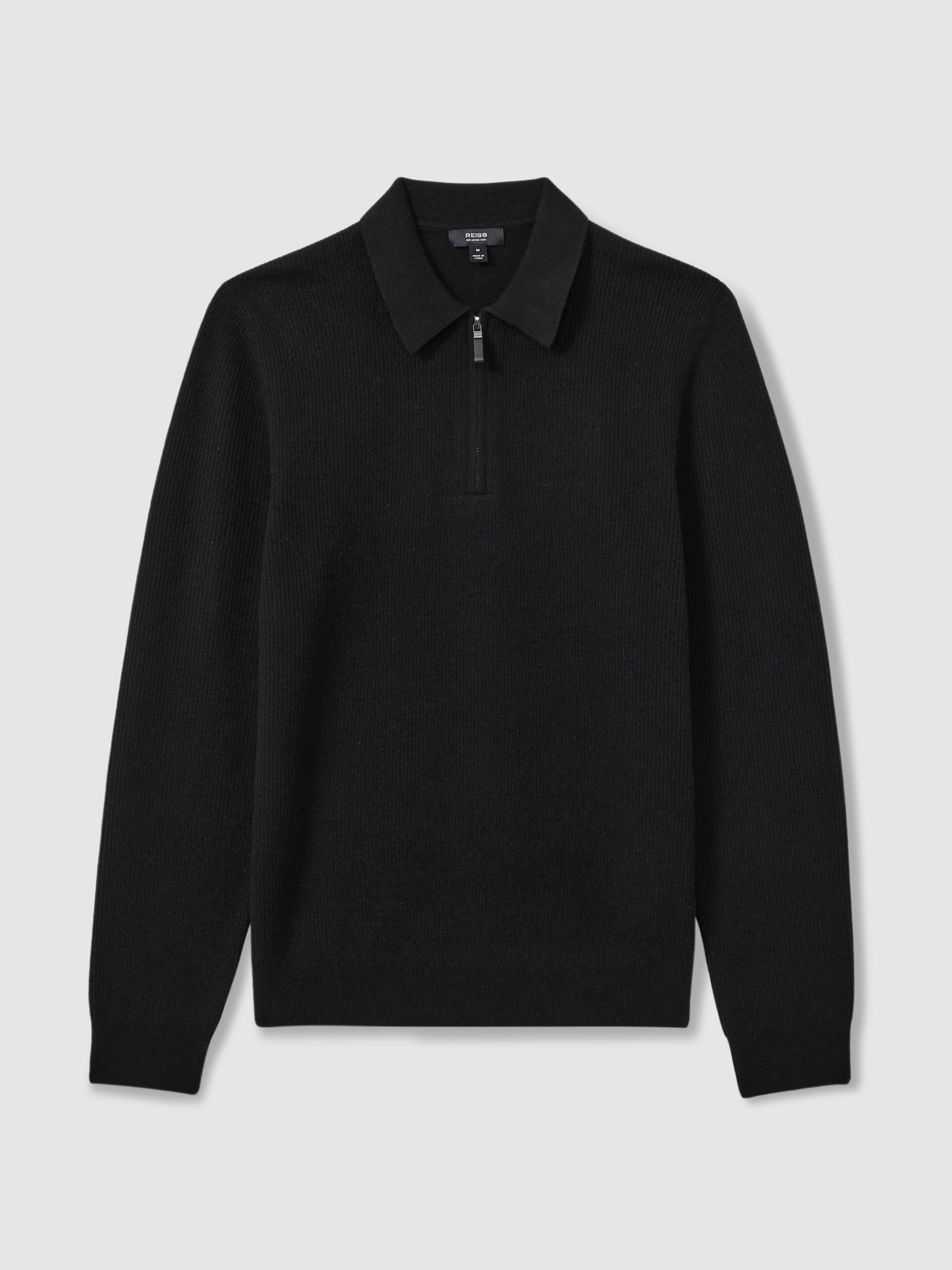 Wool Half-Zip Polo Shirt in Black - Image 2 of 5