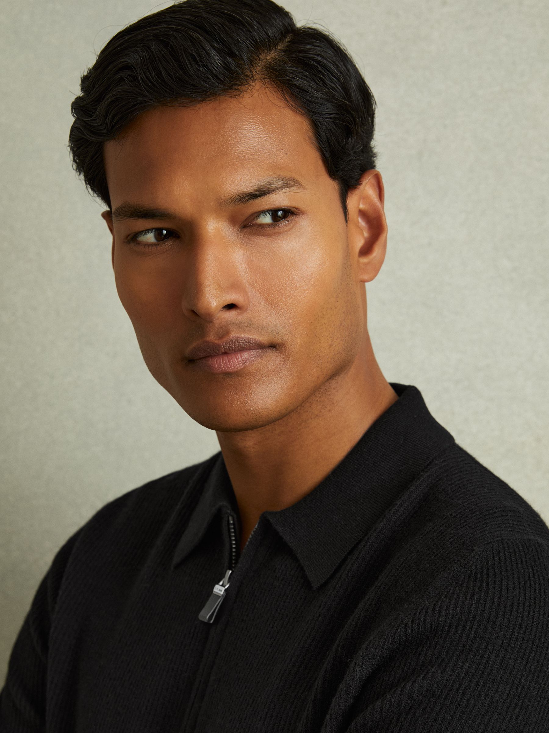 Wool Half-Zip Polo Shirt in Black - Image 3 of 5
