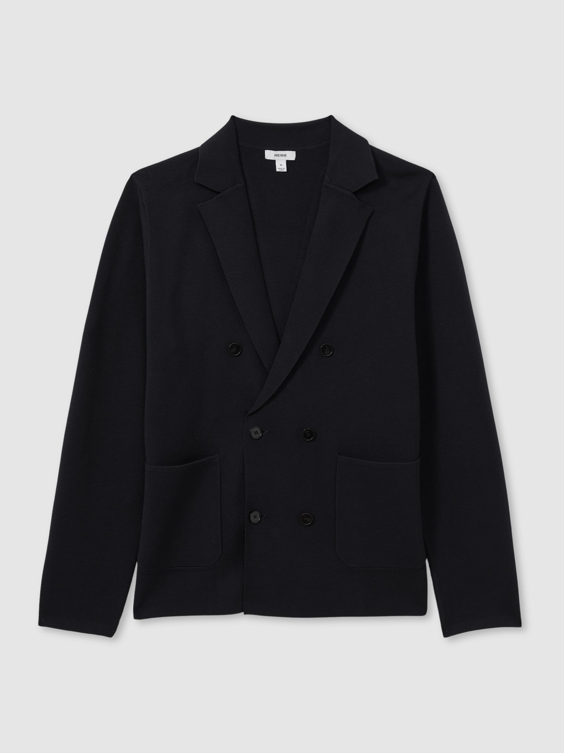 Knitted Double Breasted Blazer in Navy - Image 2 of 6