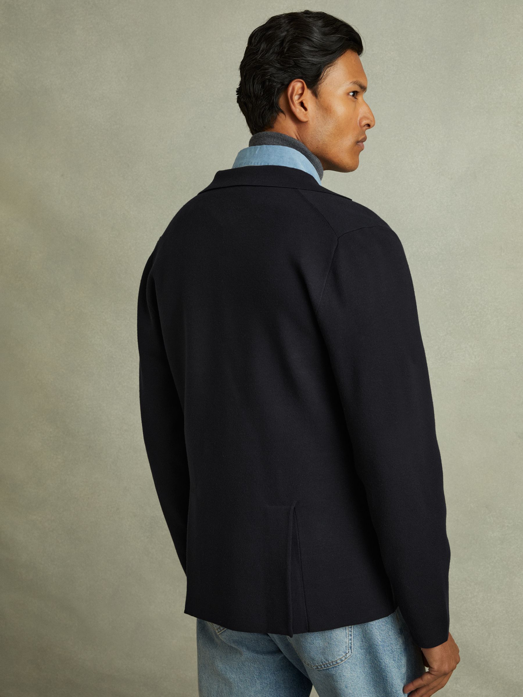 Knitted Double Breasted Blazer in Navy - Image 4 of 6