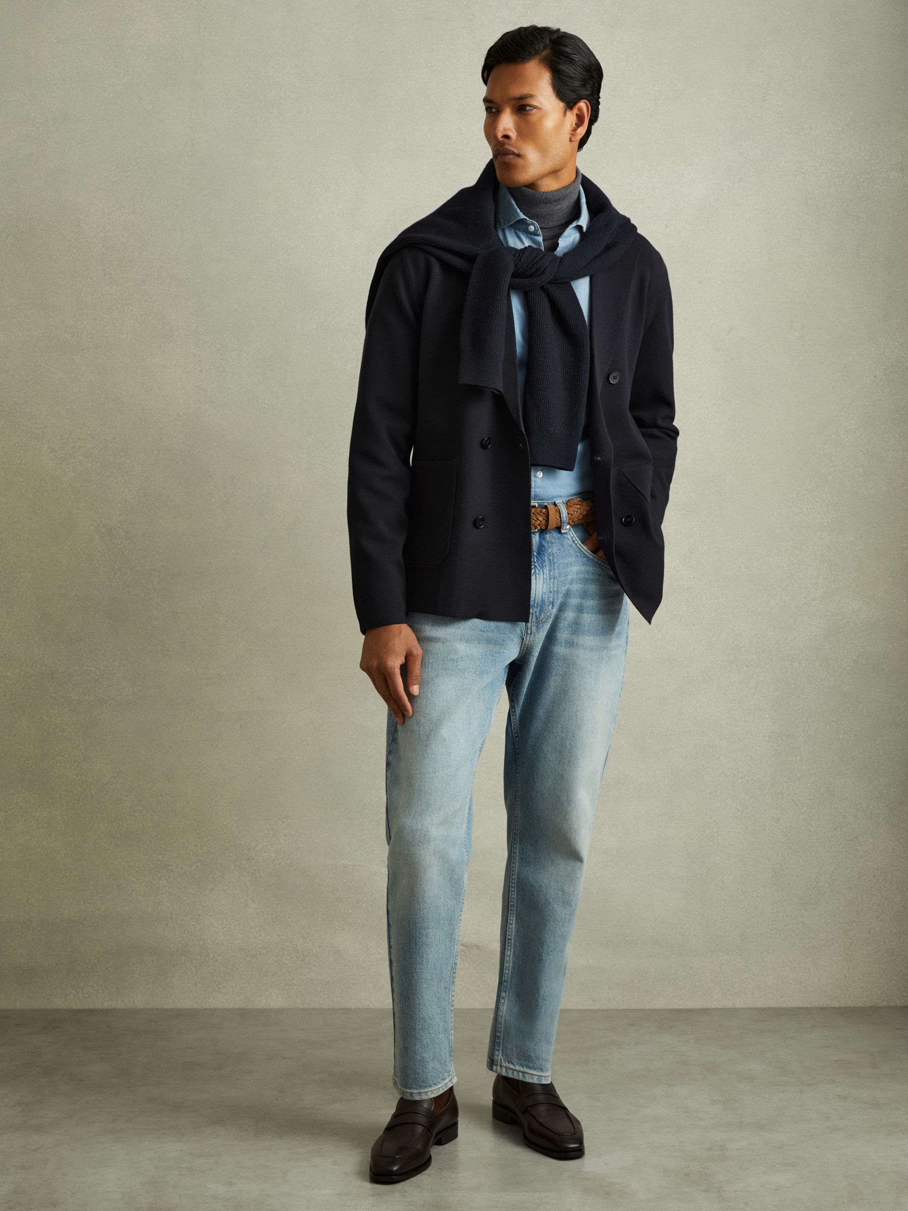 Knitted Double Breasted Blazer in Navy - Image 5 of 6