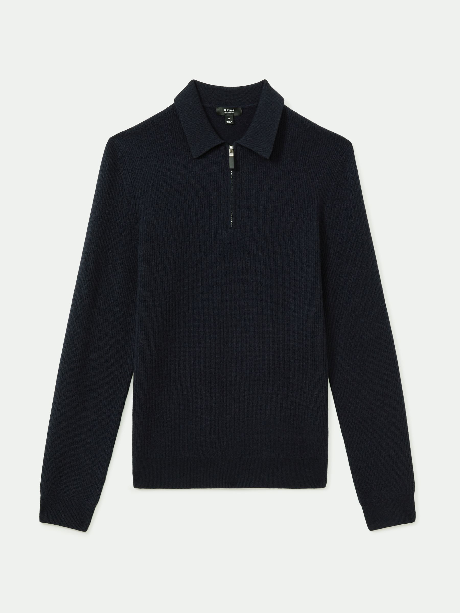 Wool Half-Zip Polo Shirt in Navy Blue - Image 2 of 5