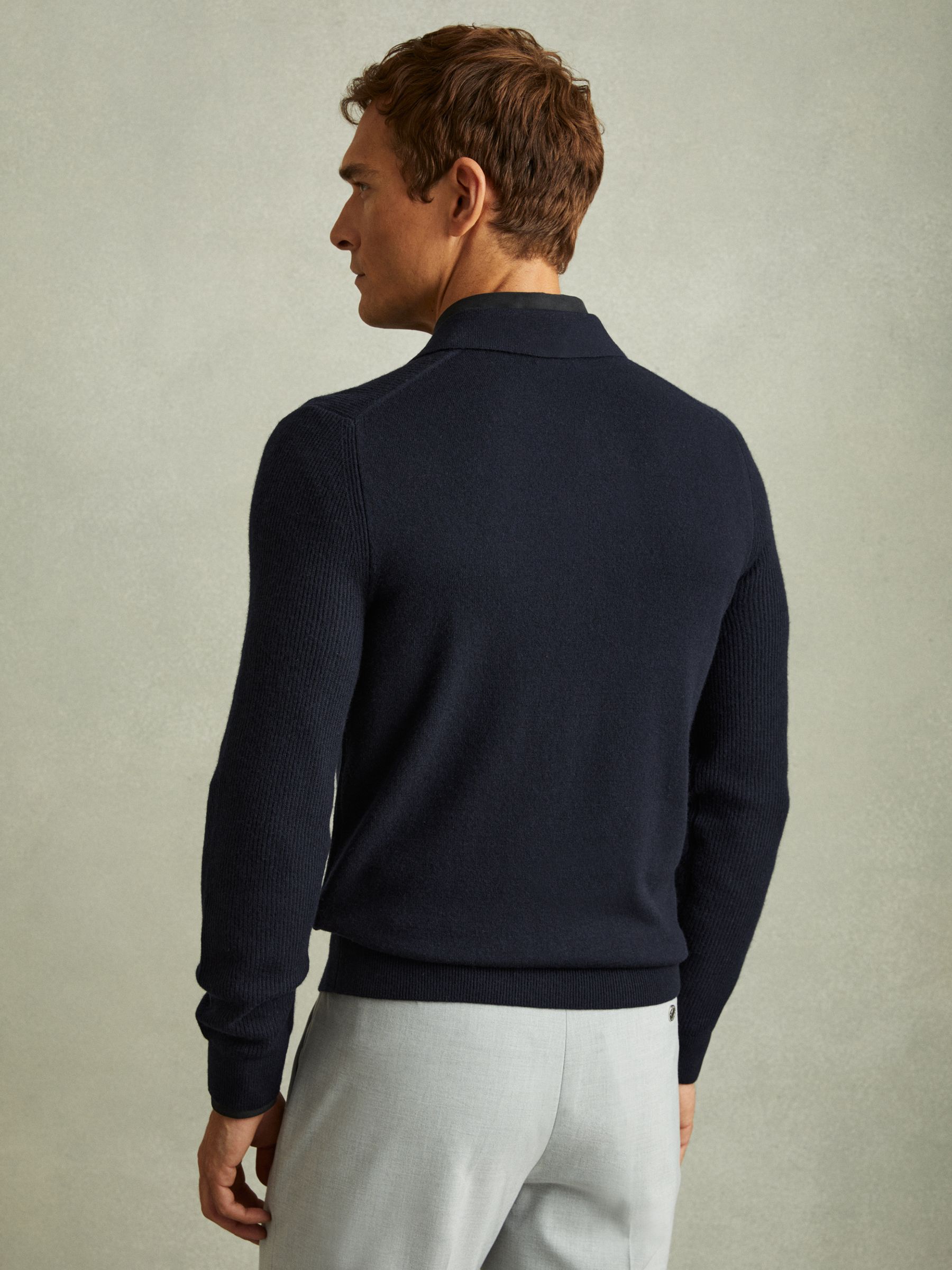 Wool Half-Zip Polo Shirt in Navy Blue - Image 4 of 5