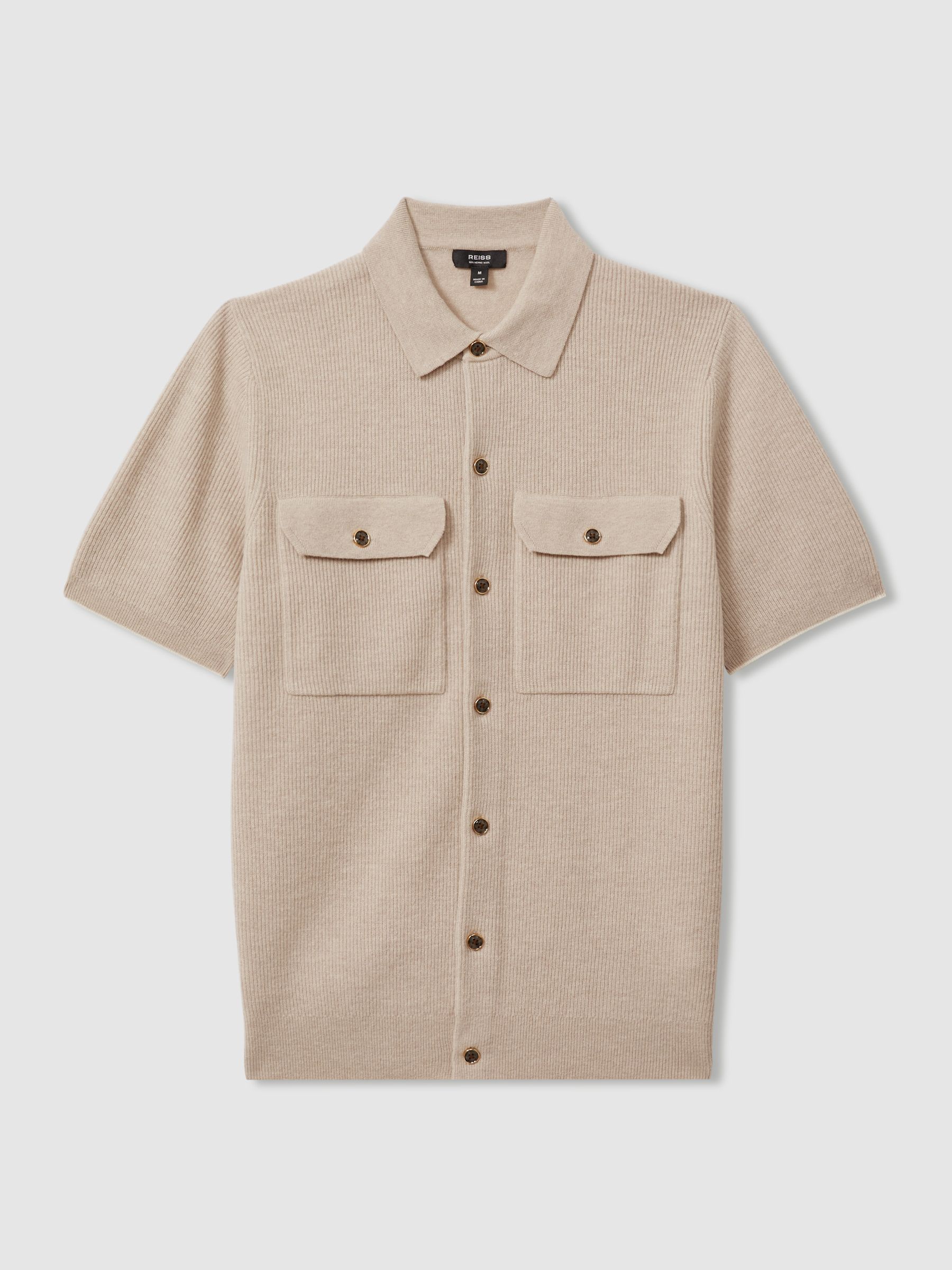 Wool Ribbed Button-Through Top in Oatmeal - Image 2 of 5