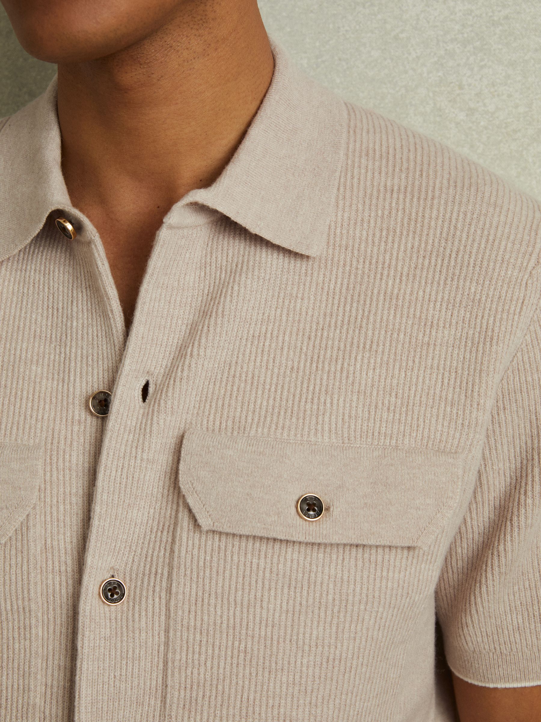 Wool Ribbed Button-Through Top in Oatmeal - Image 3 of 5