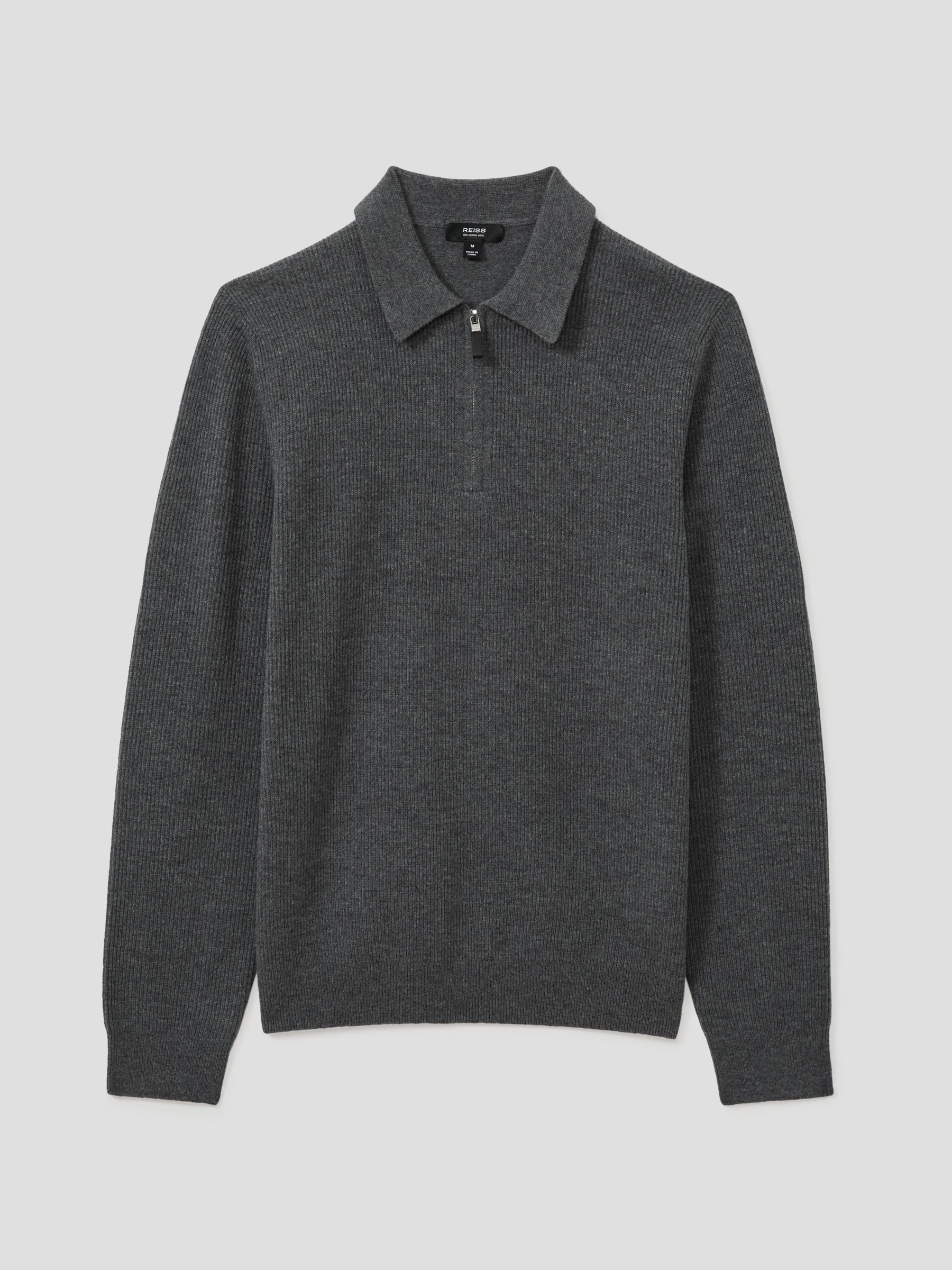 Wool Half-Zip Polo Shirt in Grey Melange - Image 2 of 6