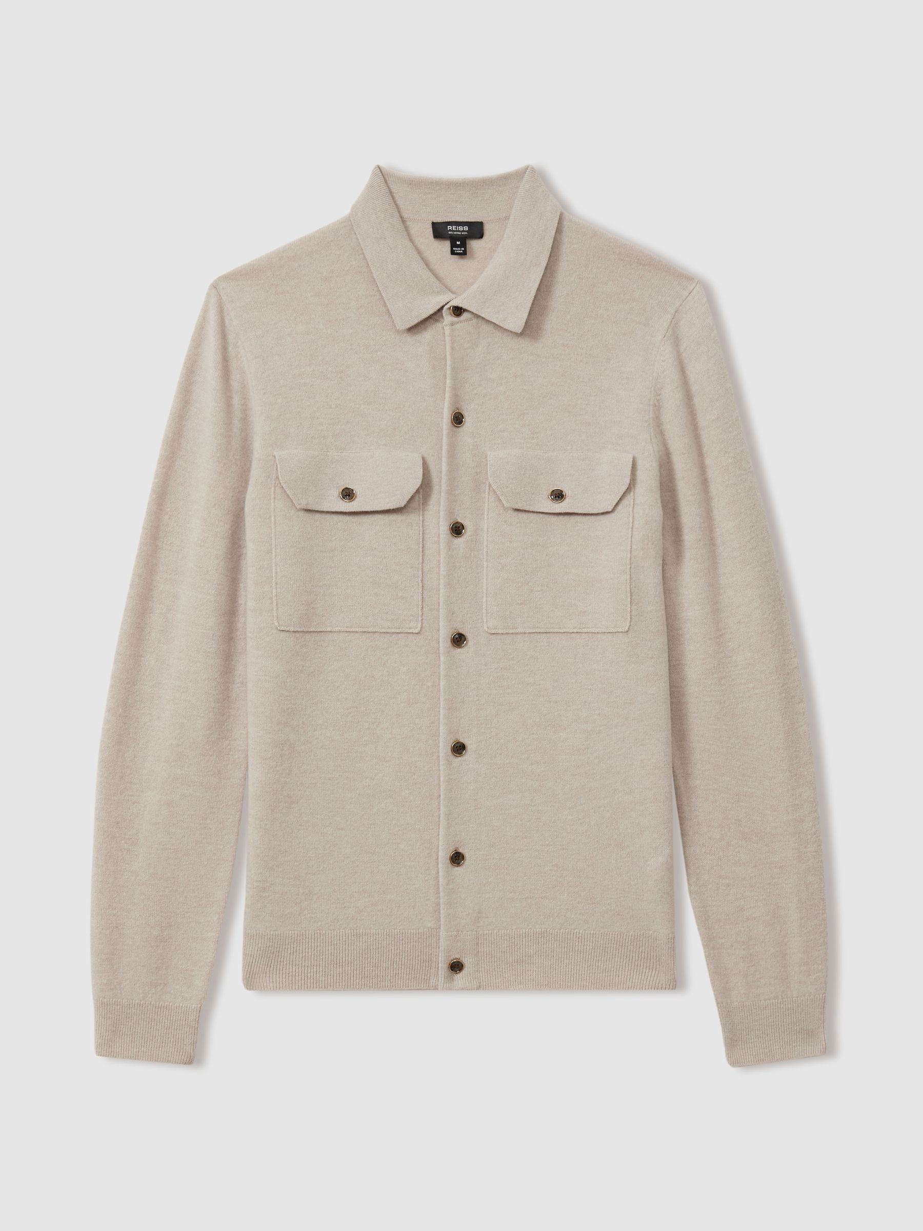 Merino Wool Button-Front Cardigan in Oatmeal - Image 2 of 5