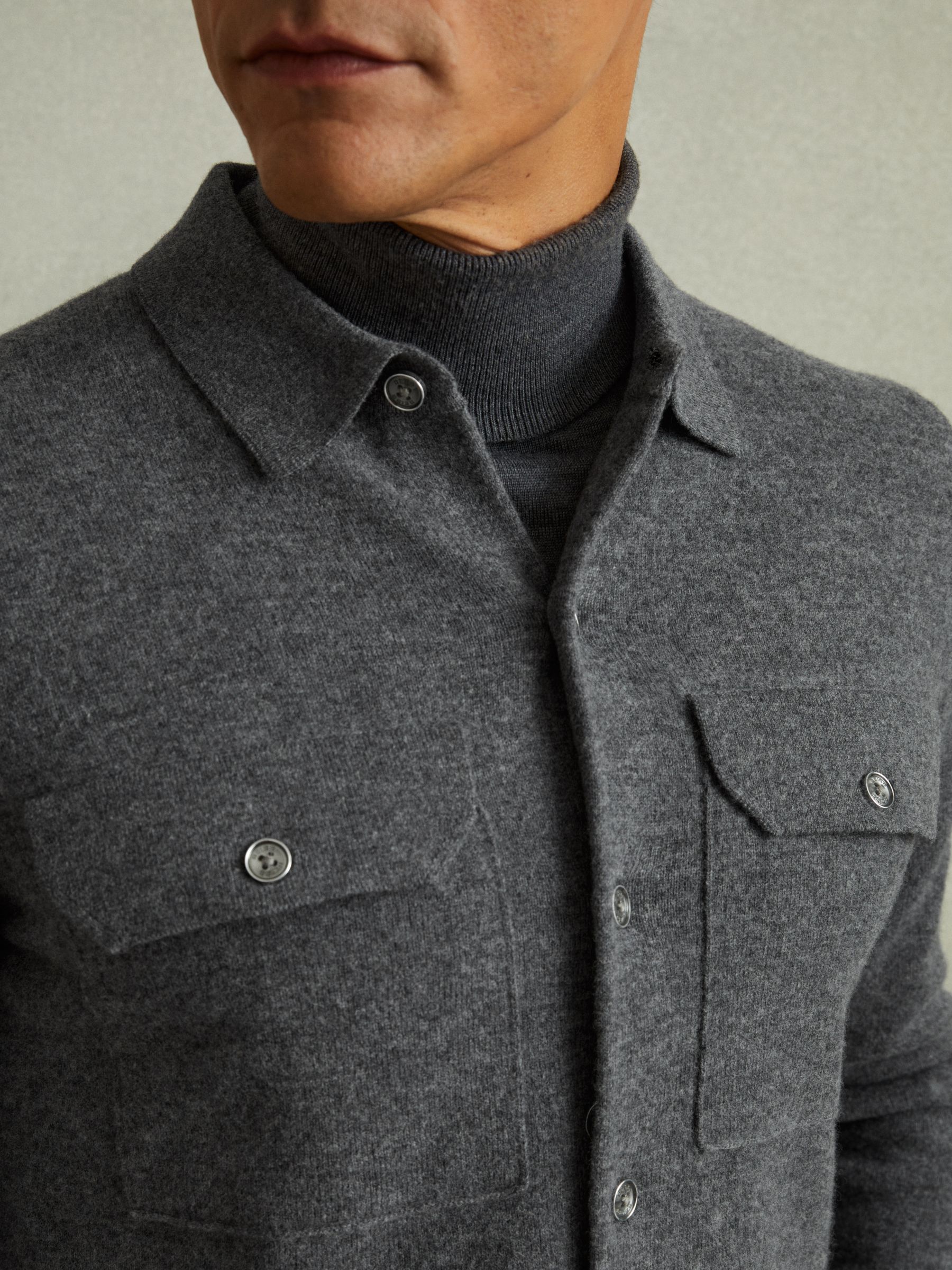 Merino Wool Button-Front Cardigan in Grey Melange - Image 3 of 5