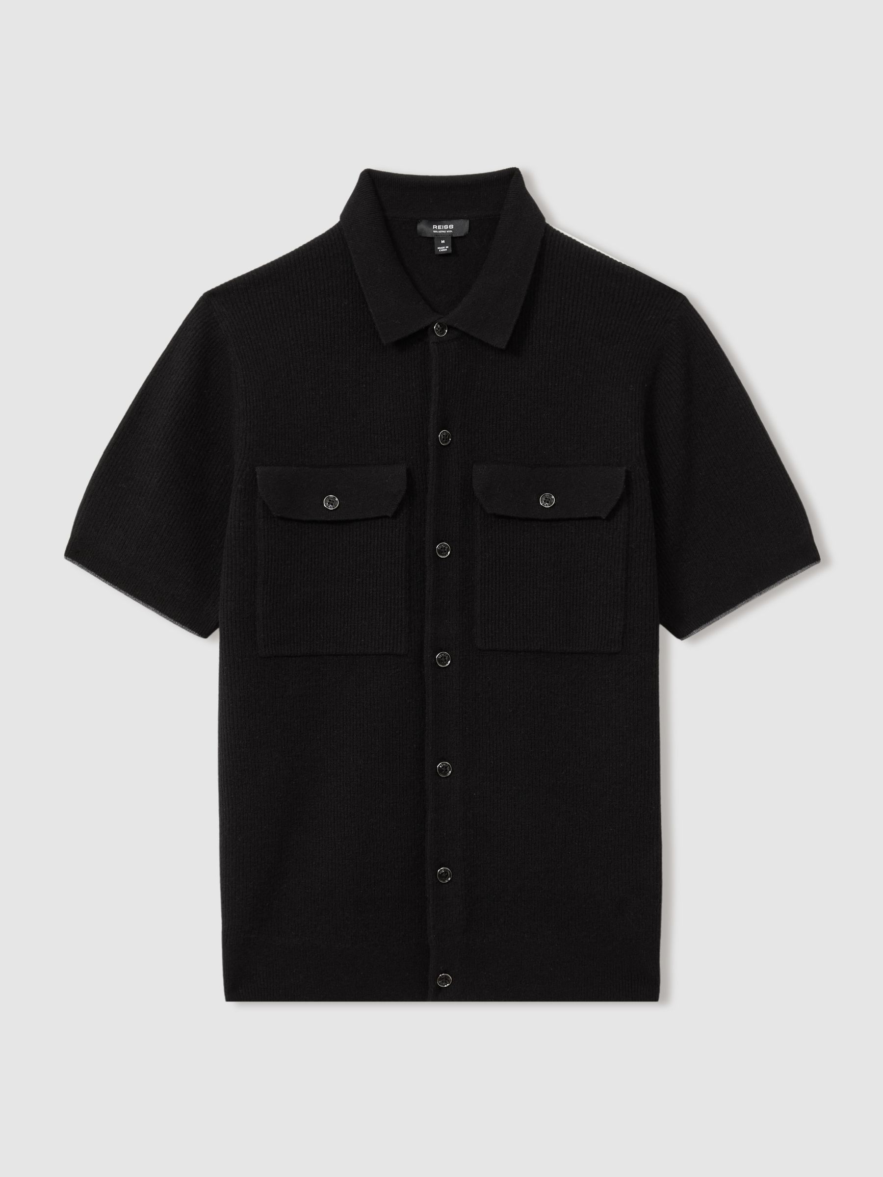 Wool Ribbed Button-Through Top in Black - Image 2 of 5