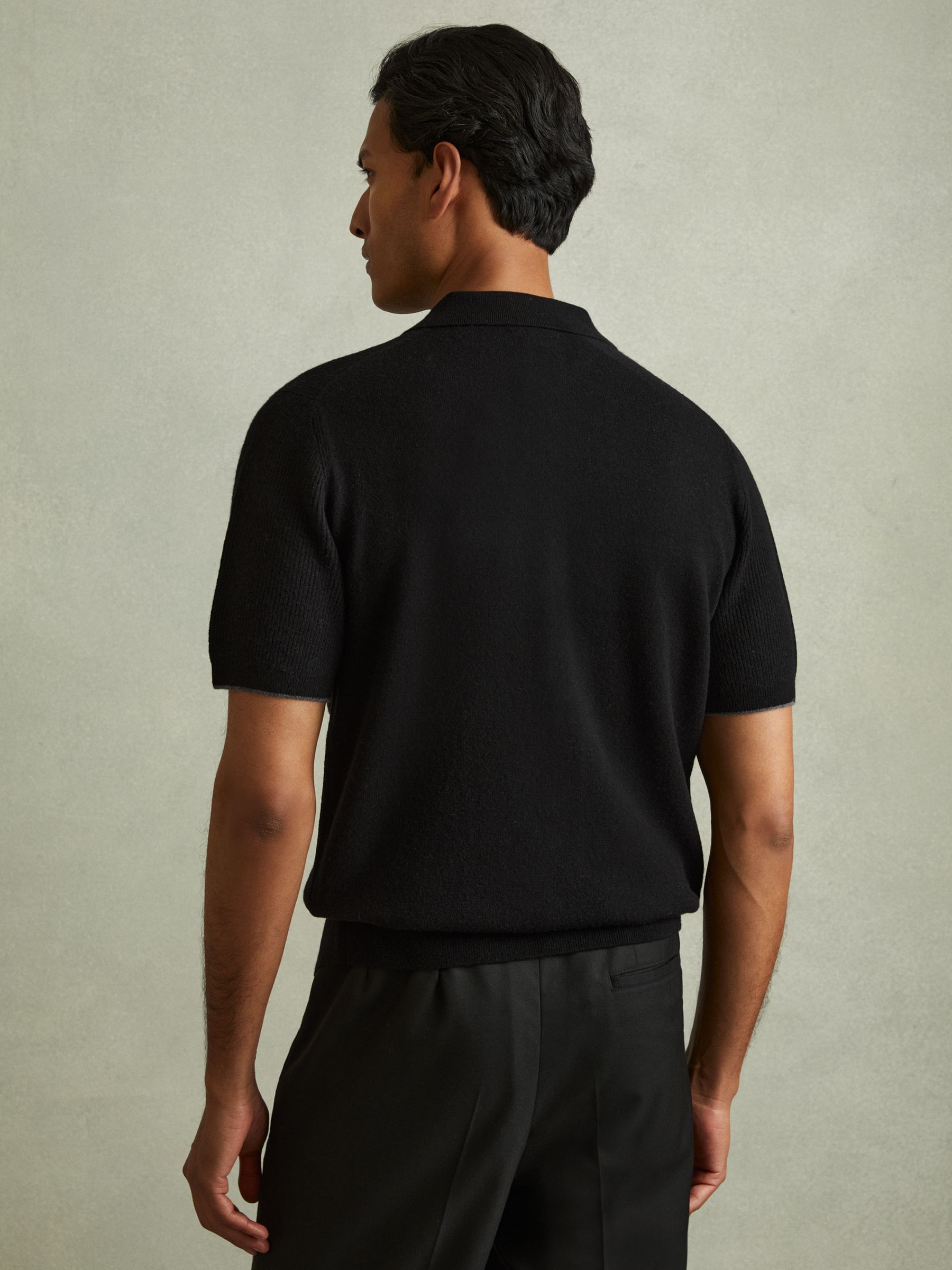 Wool Ribbed Button-Through Top in Black - Image 4 of 5