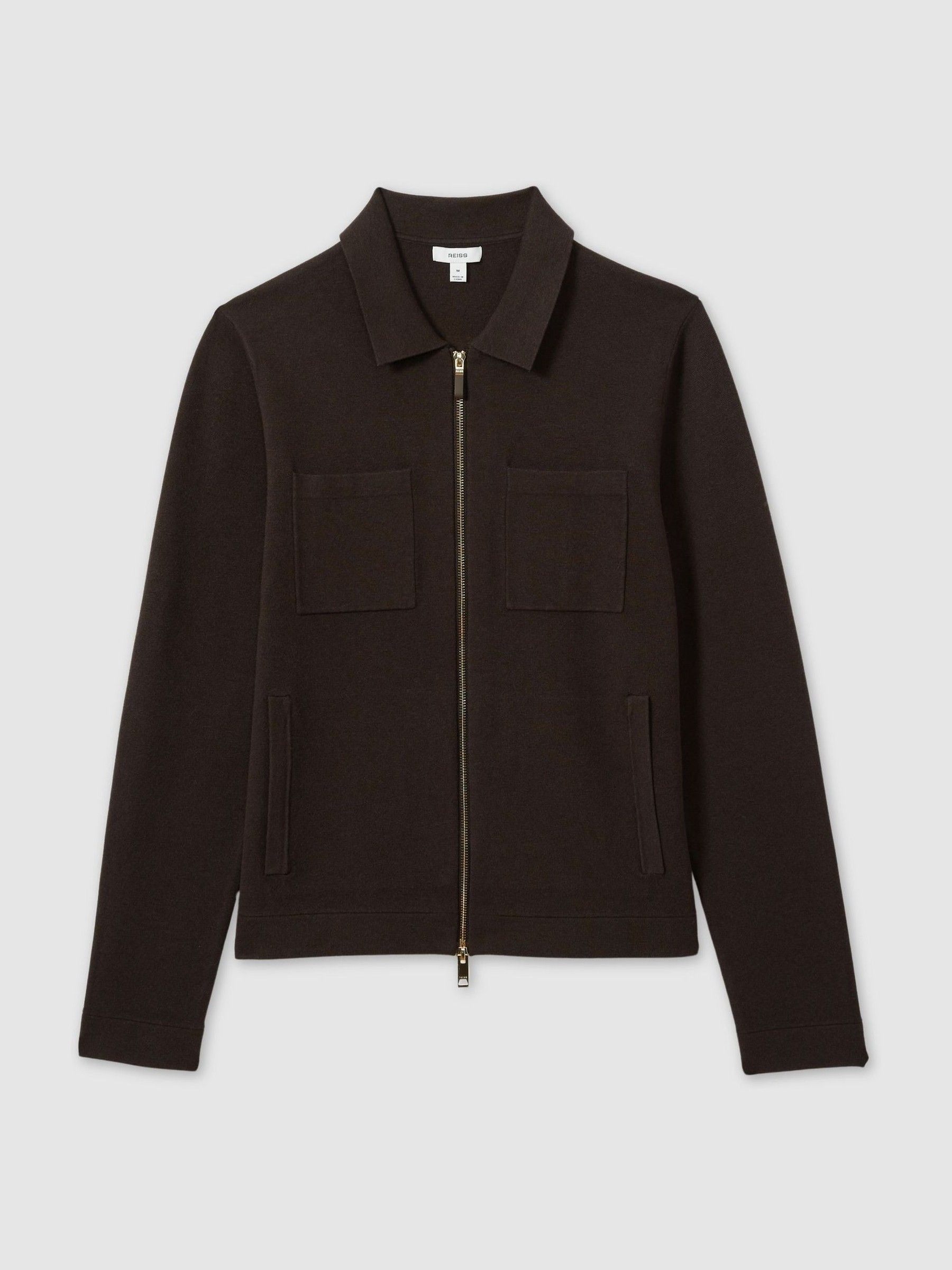 Knitted Zip-Through Jacket in Chocolate Brown - Image 2 of 6