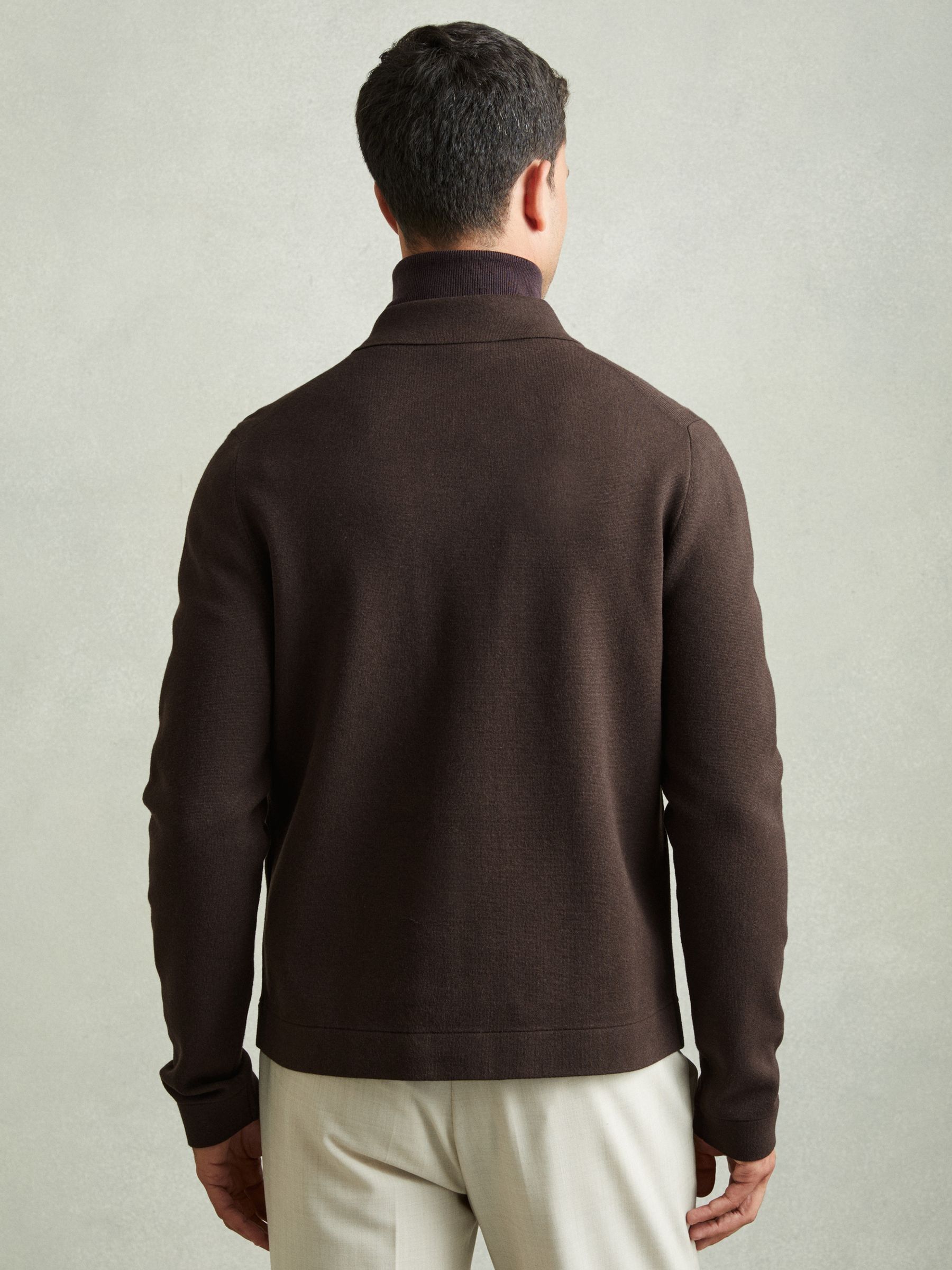 Knitted Zip-Through Jacket in Chocolate Brown - Image 5 of 6
