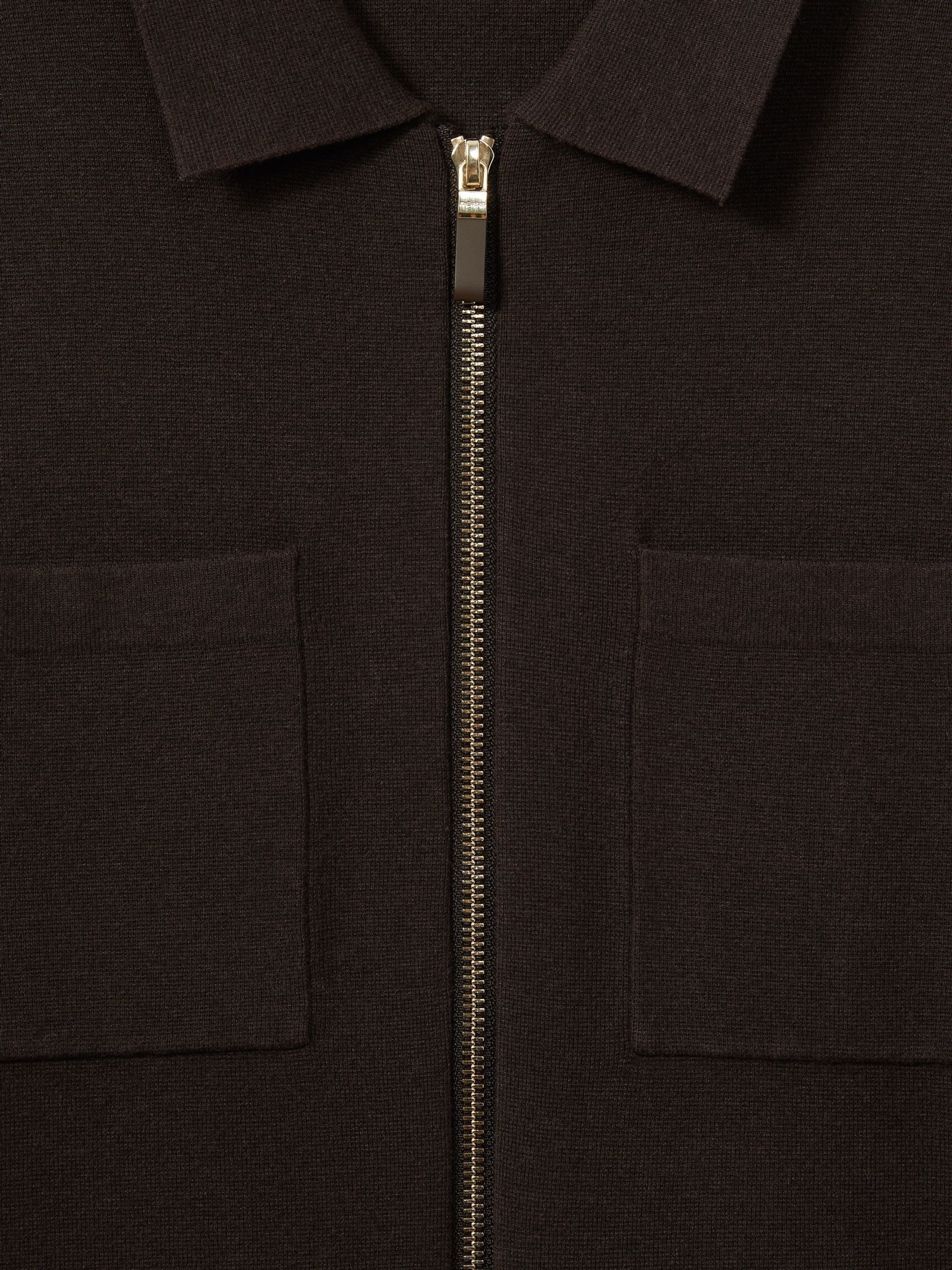 Knitted Zip-Through Jacket in Chocolate Brown - Image 6 of 6