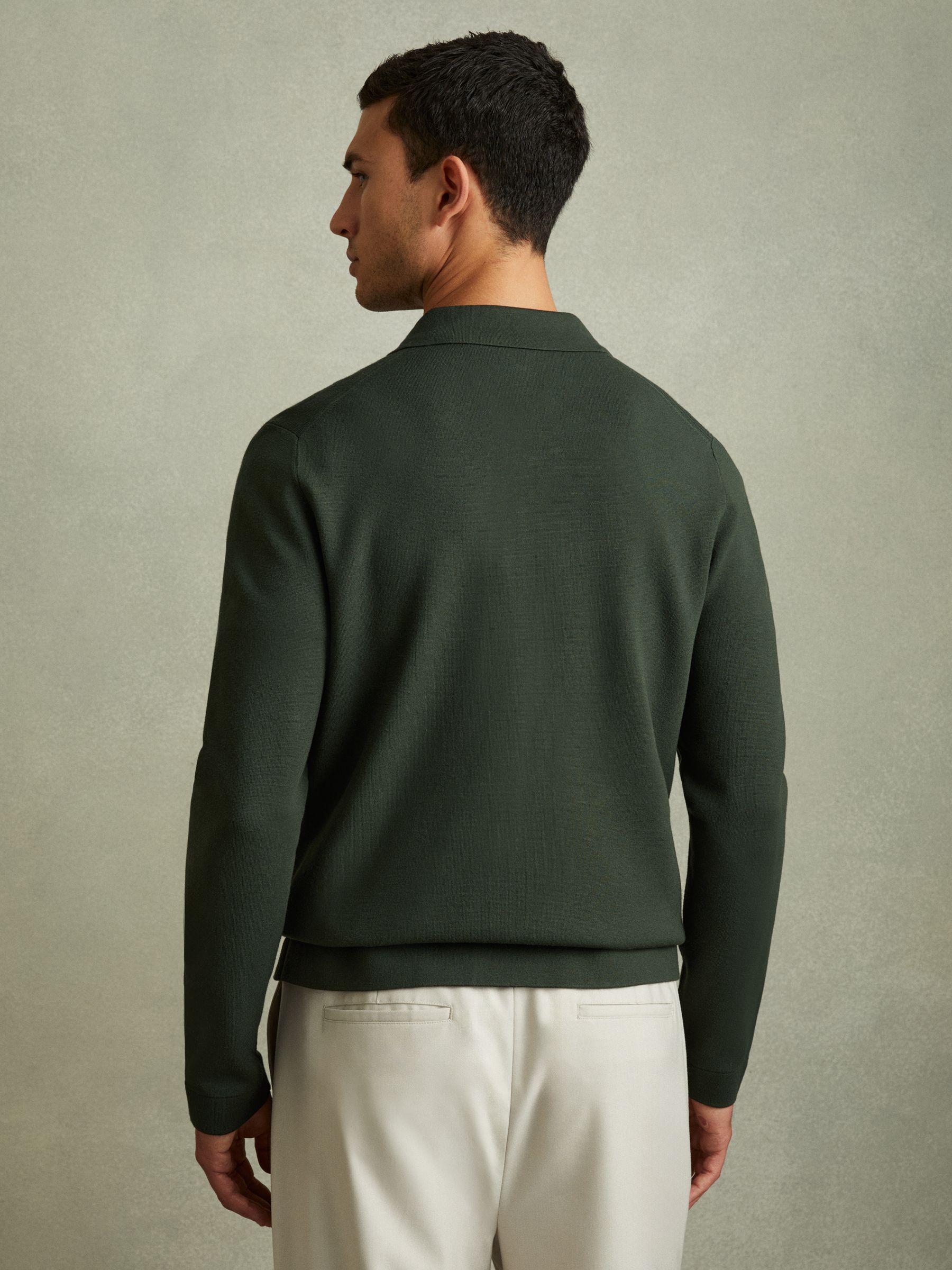 Knitted Zip-Through Jacket in Dark Green - Image 3 of 6