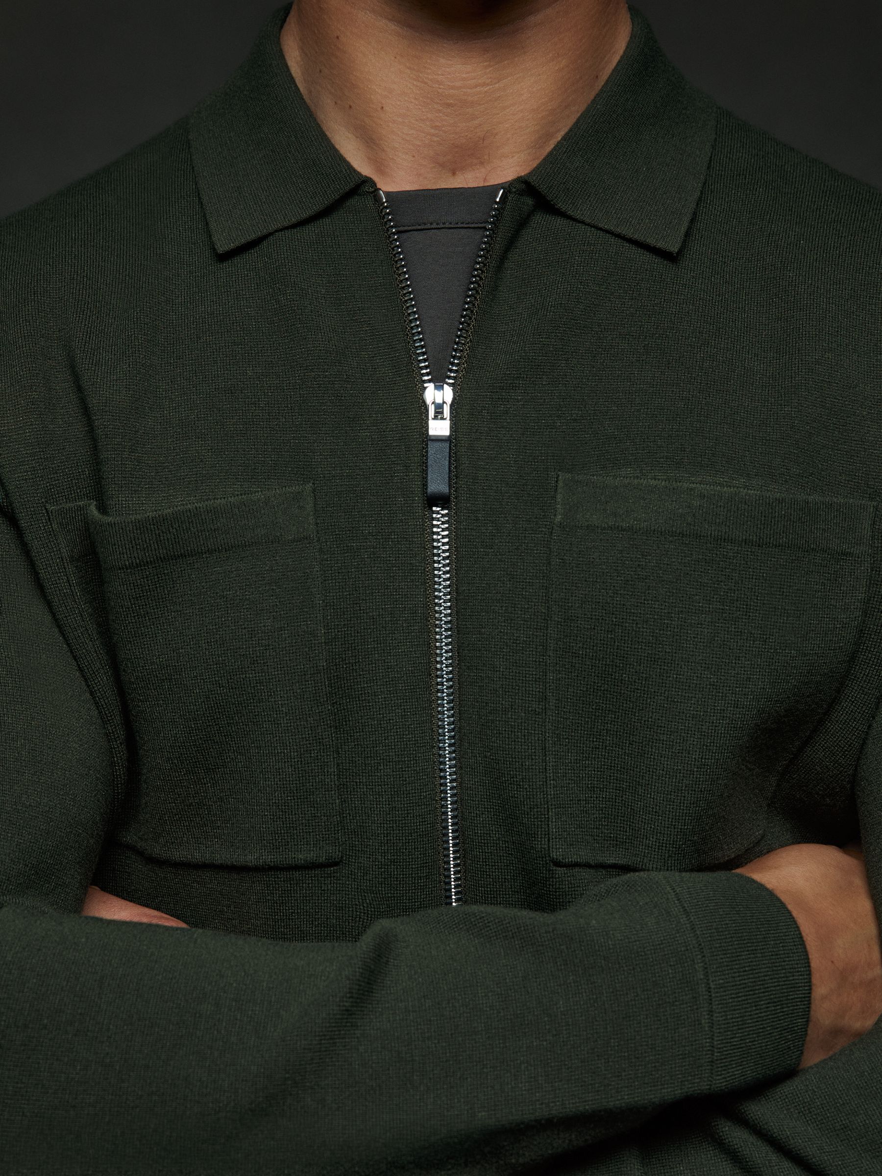 Knitted Zip-Through Jacket in Dark Green - Image 4 of 6