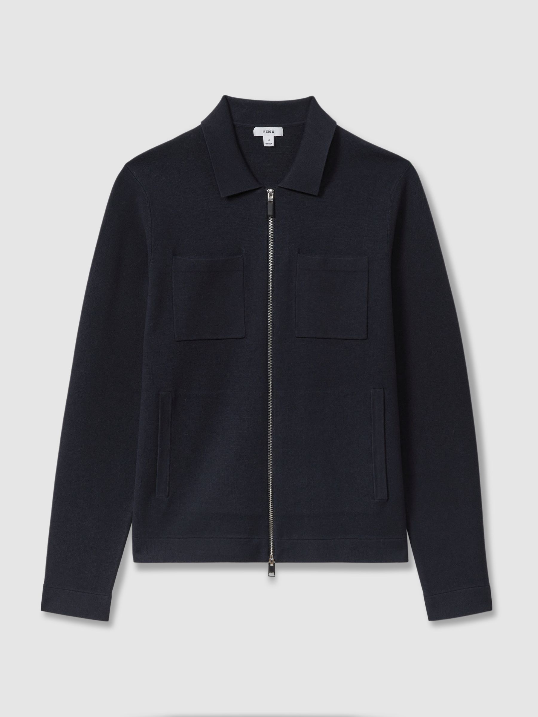 Knitted Zip-Through Jacket in Navy - Image 2 of 5