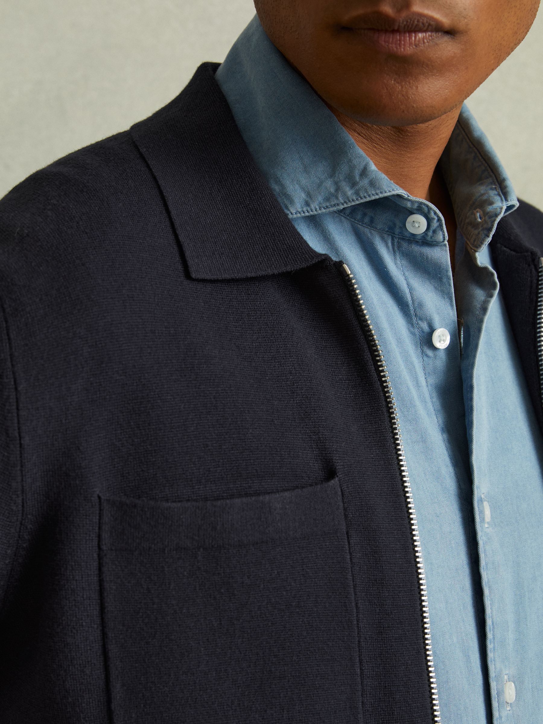 Knitted Zip-Through Jacket in Navy - Image 3 of 5