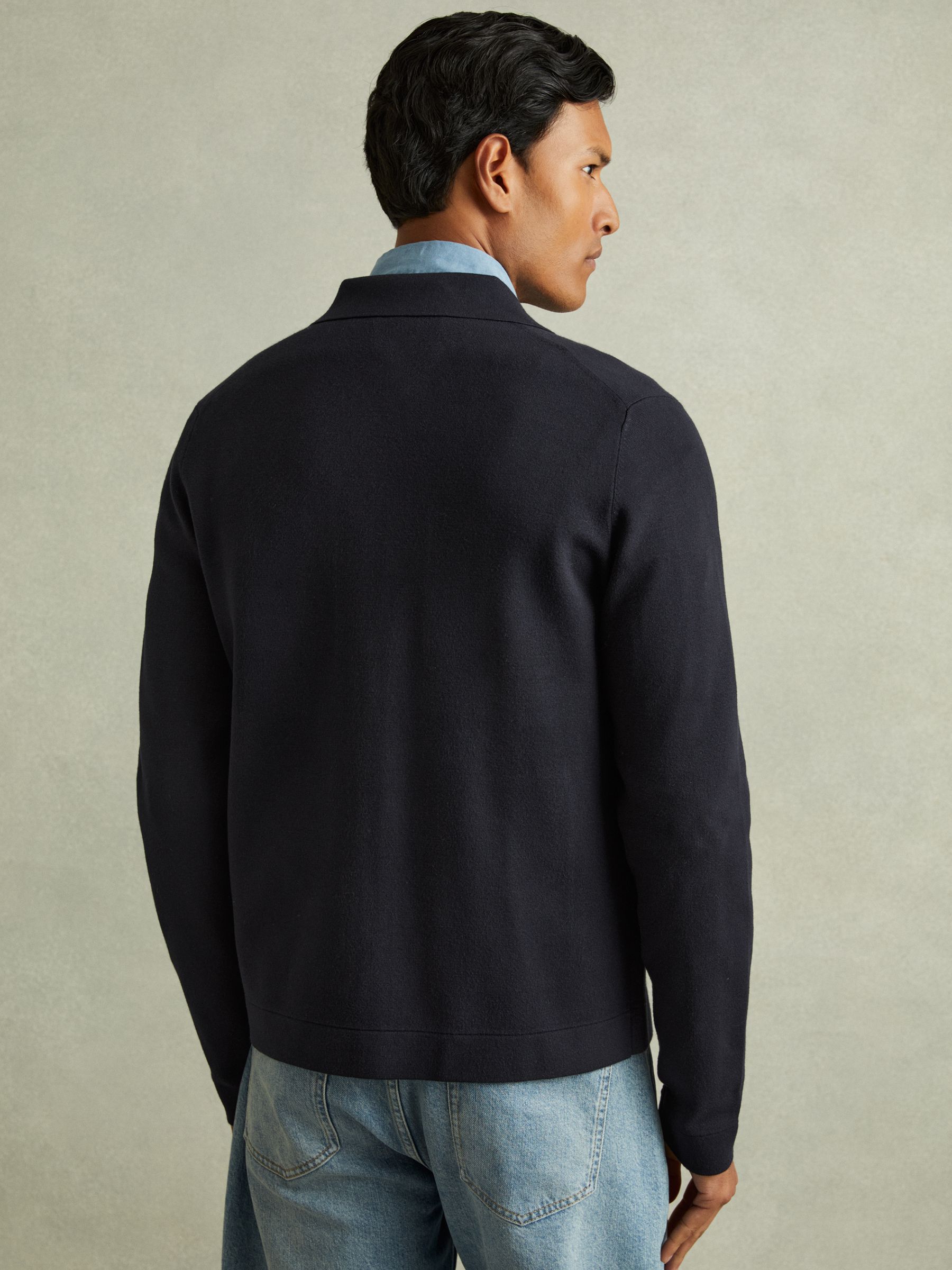 Knitted Zip-Through Jacket in Navy - Image 4 of 5