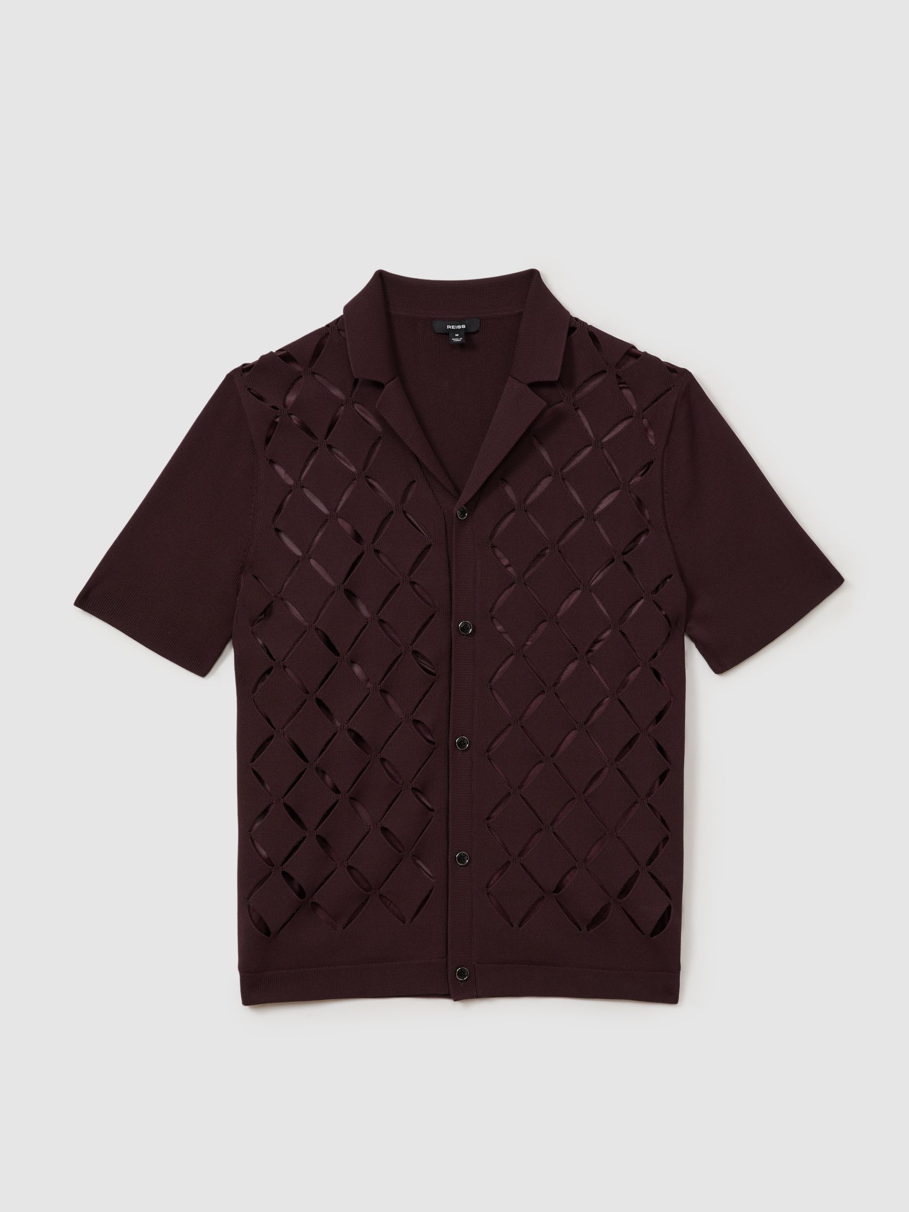 Laser Cut-Out Cuban Collar Shirt in Bordeaux - Image 2 of 6