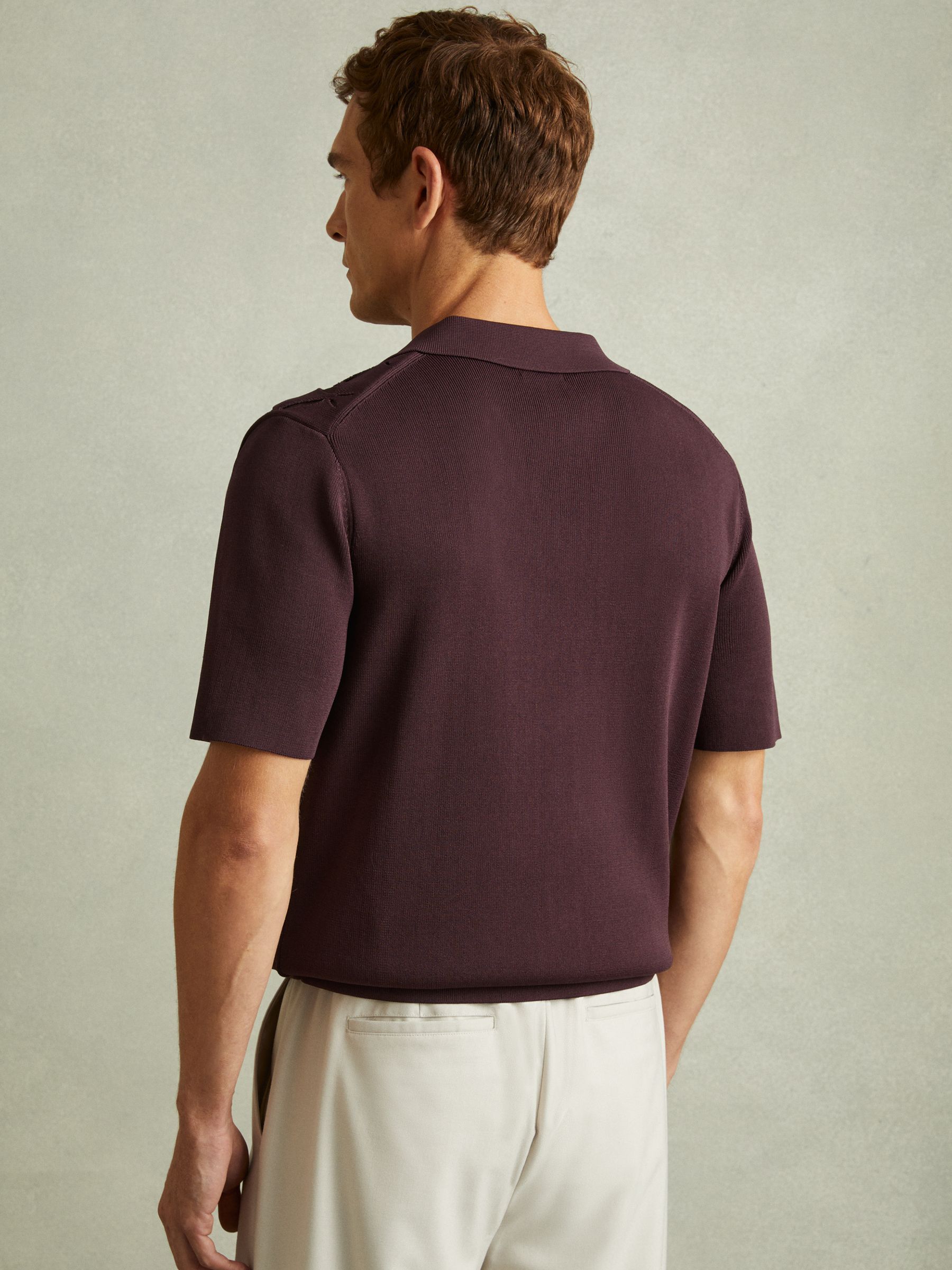 Laser Cut-Out Cuban Collar Shirt in Bordeaux - Image 5 of 6