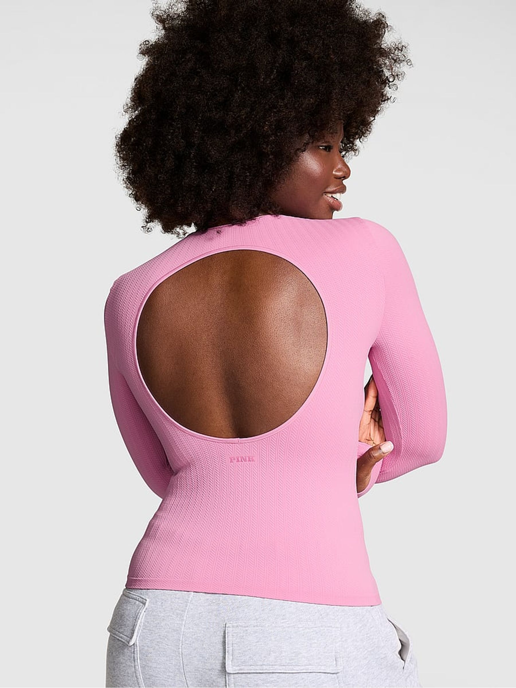 Moonstone Pink Seamless Cable Knit Long Sleeve T-Shirt