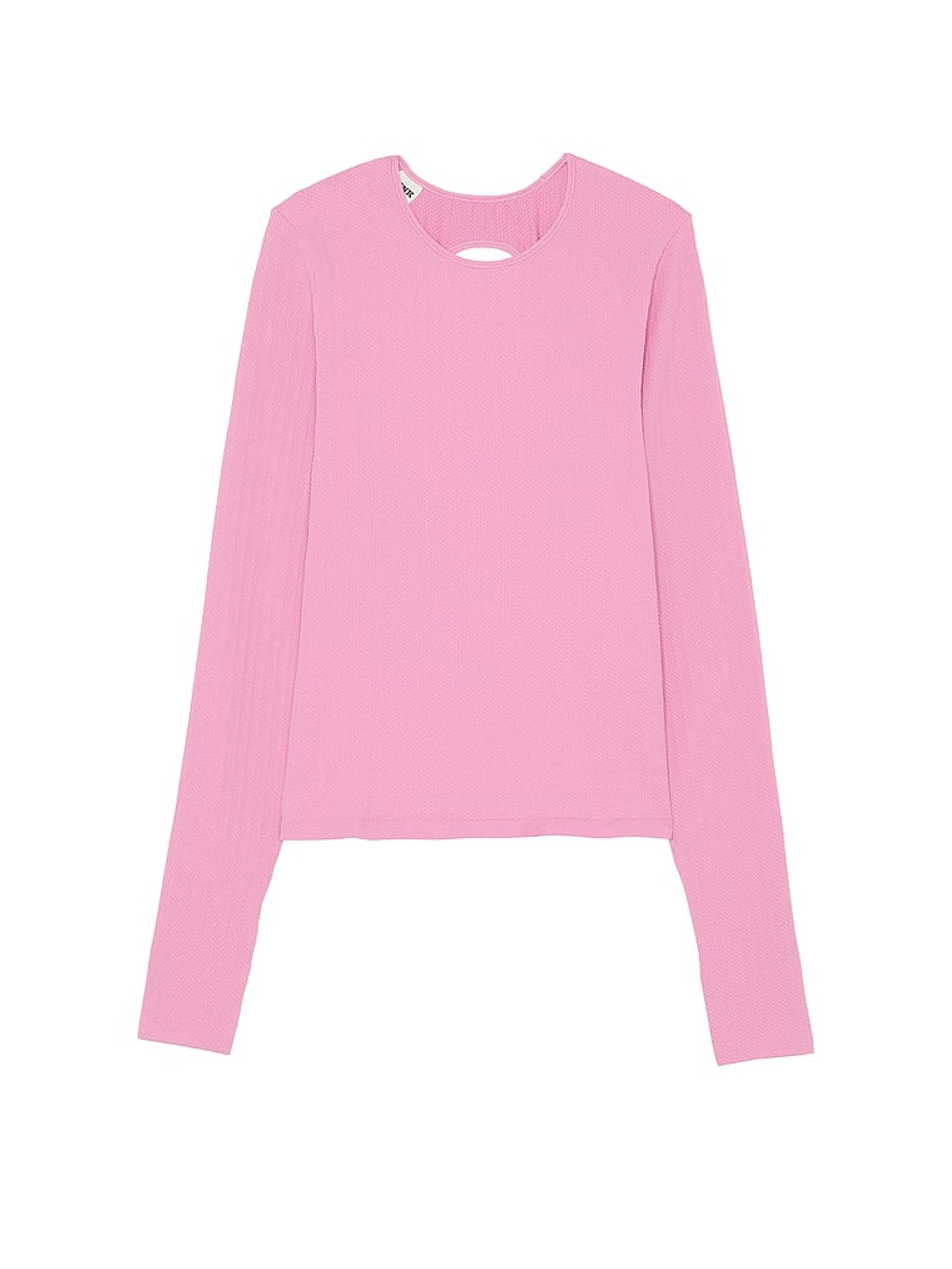 Moonstone Pink Seamless Cable Knit Long Sleeve T-Shirt
