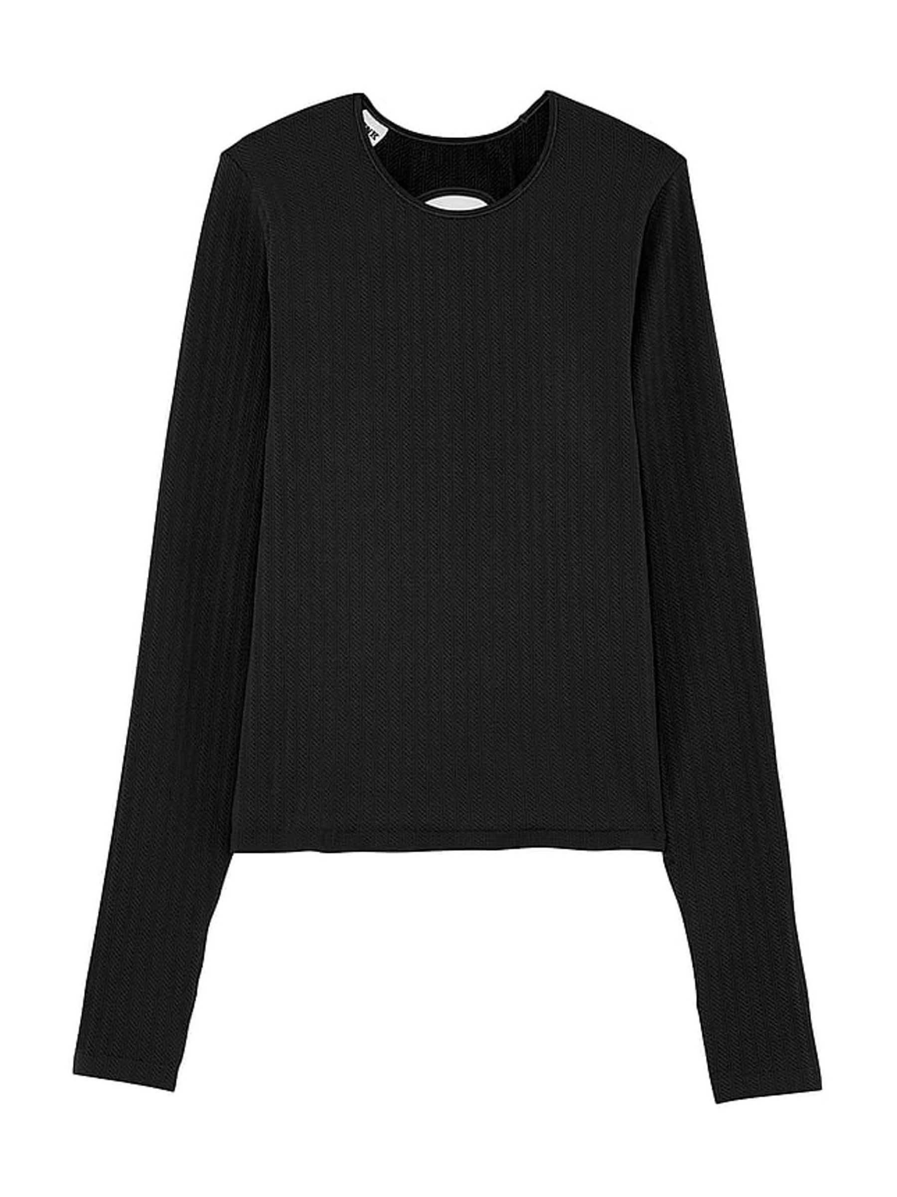 Black Seamless Cable Knit Long Sleeve T-Shirt - Image 3 of 3