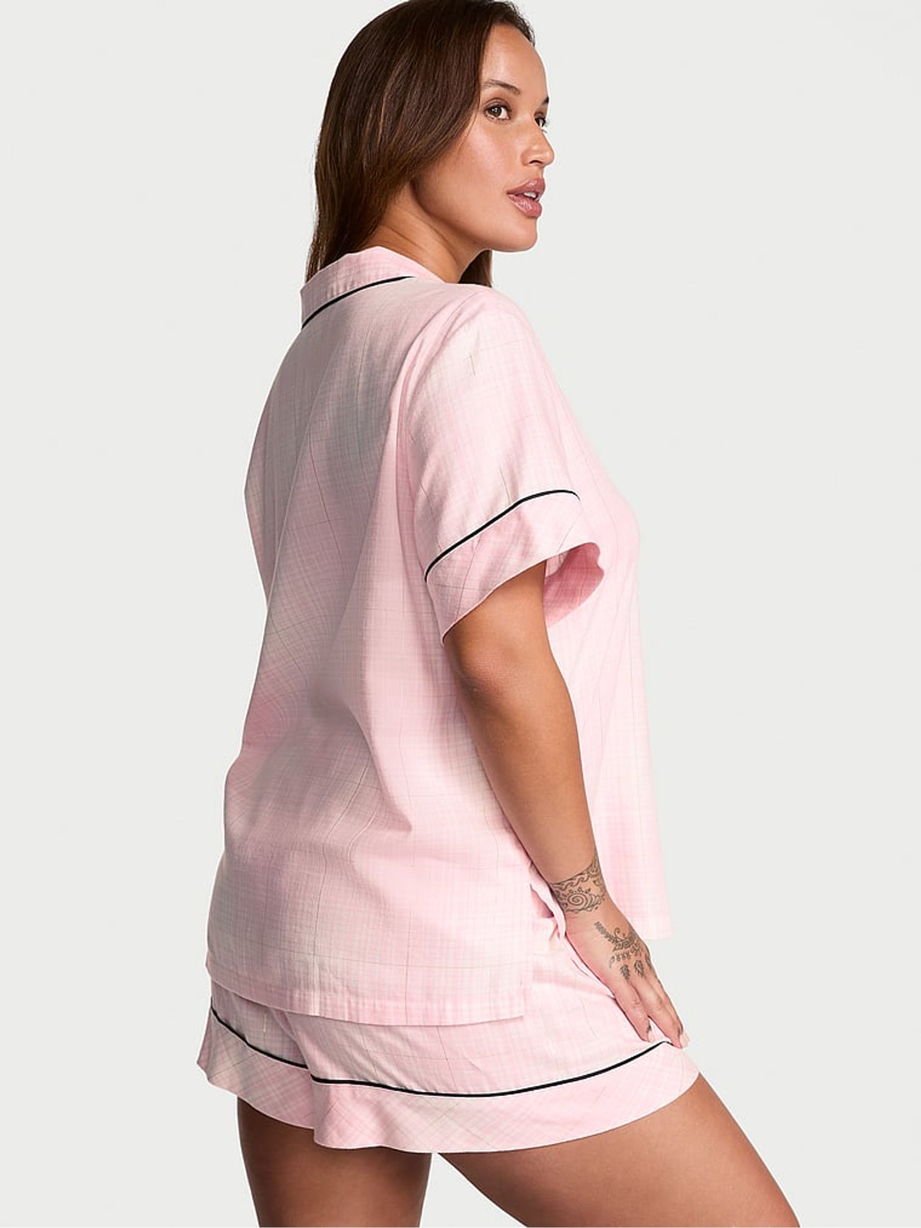 Pretty Blossom/White Plaid Pink Flannel Short Pyjama Set - Image 2 of 4