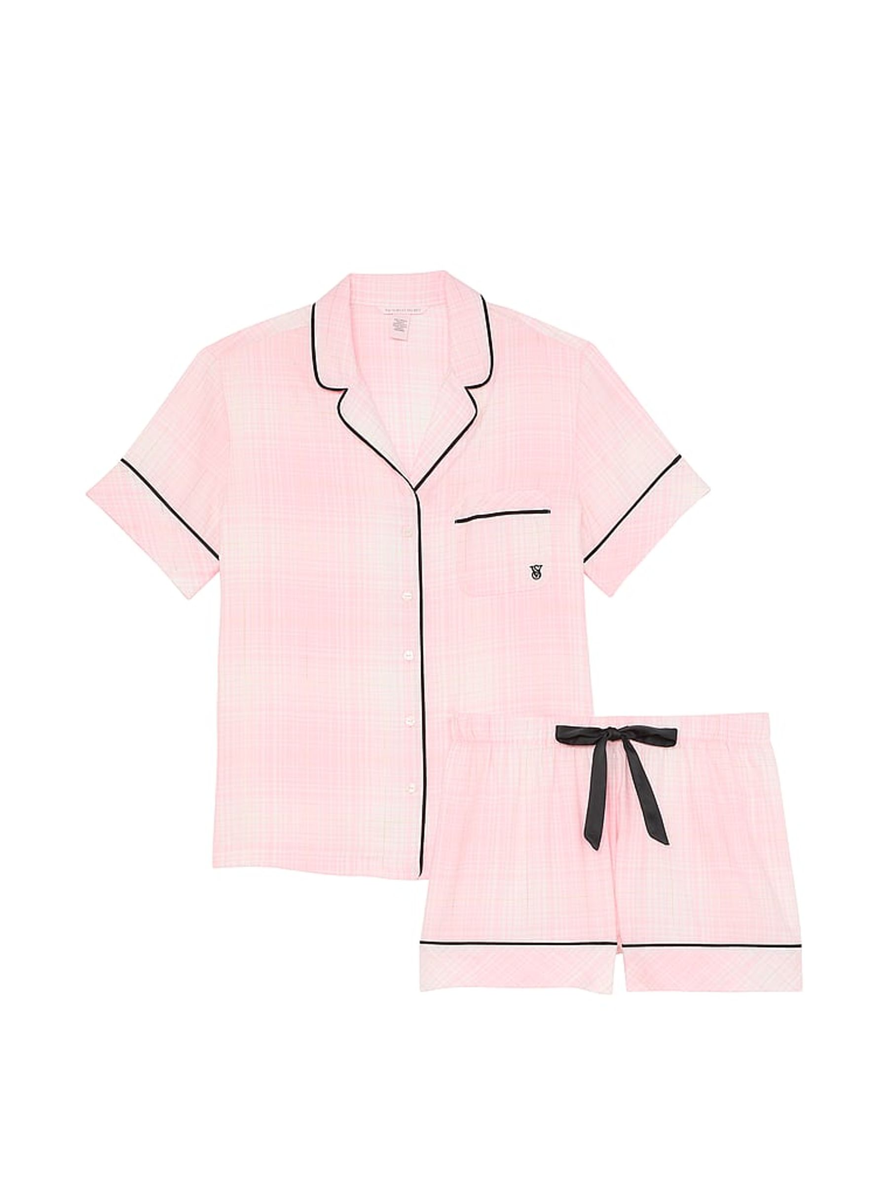 Pretty Blossom/White Plaid Pink Flannel Short Pyjama Set - Image 3 of 4
