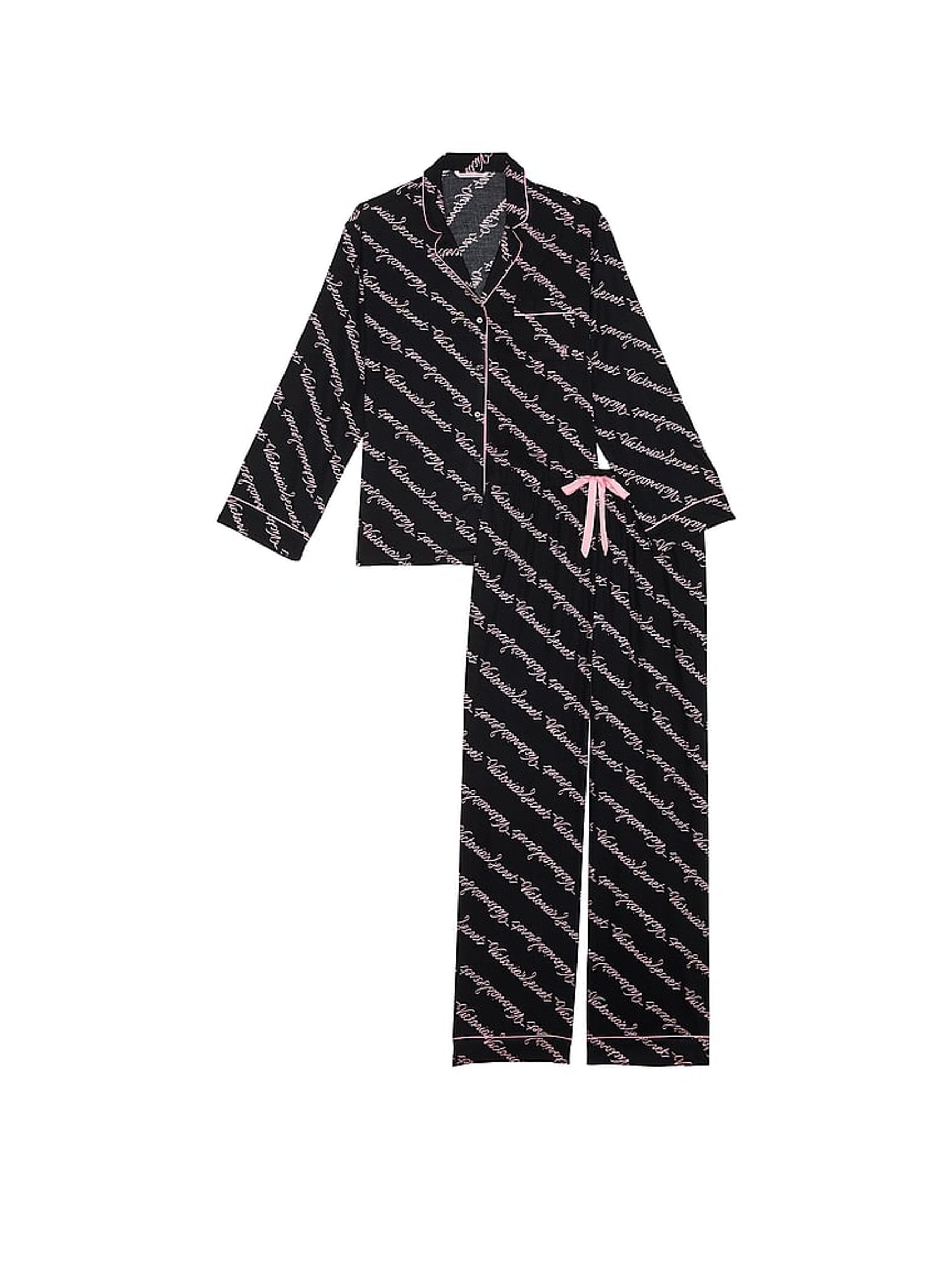Black Ribbon Script Flannel Long Pyjama Set - Image 3 of 4