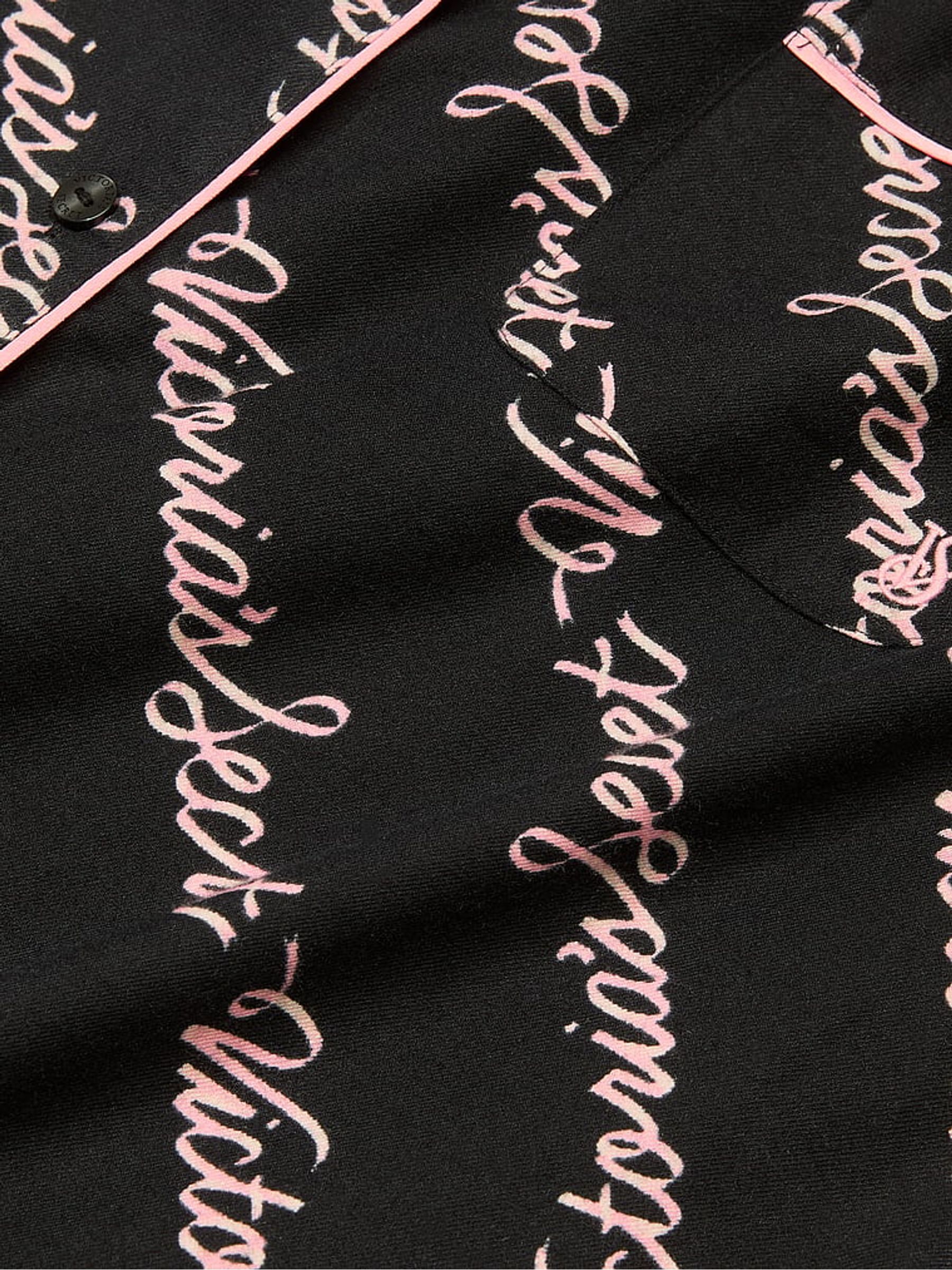 Black Ribbon Script Flannel Long Pyjama Set - Image 4 of 4