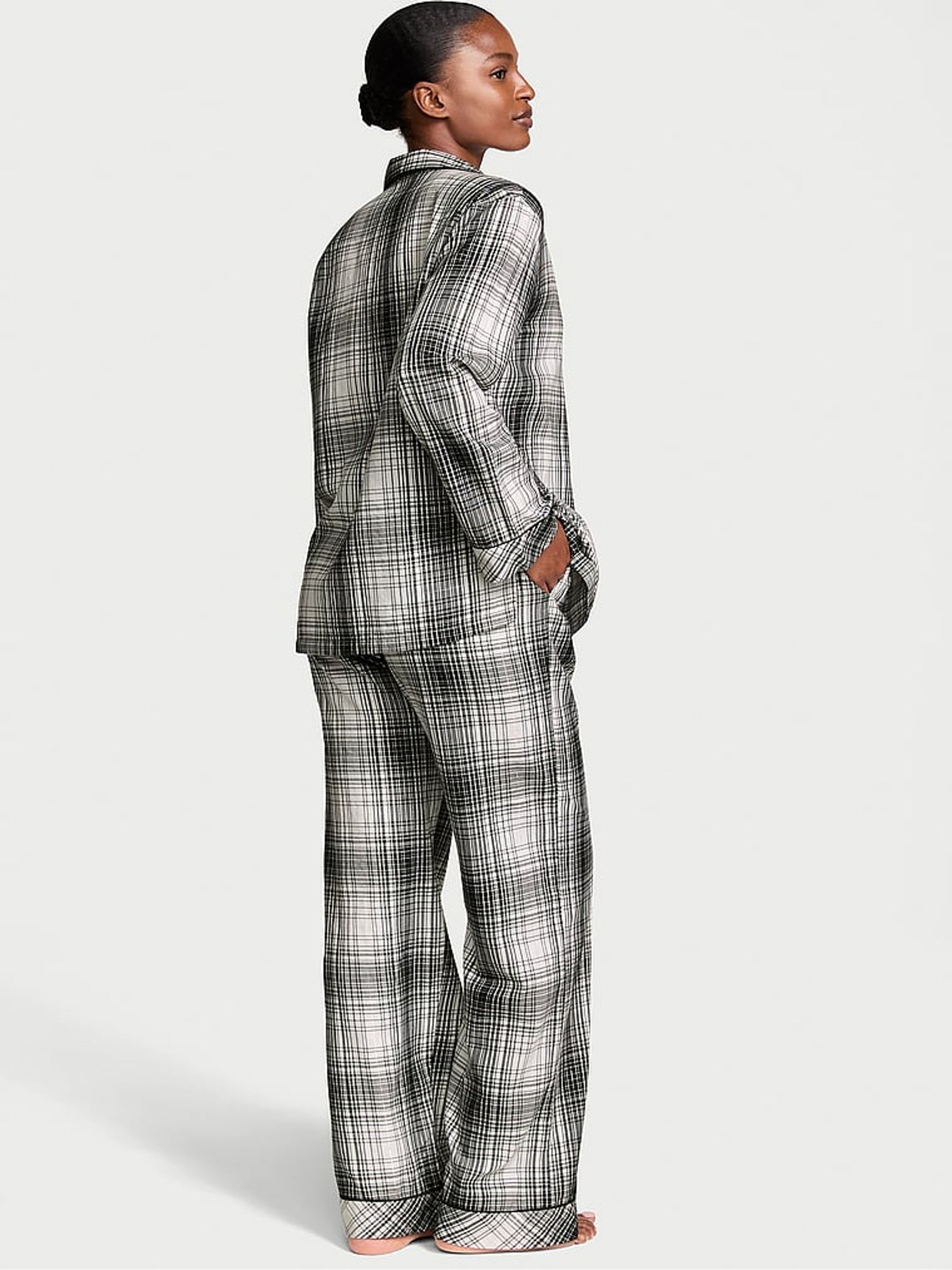 Black White Plaid Flannel Long Pyjama Set - Image 2 of 4 Black White Plaid Flannel Long Pyjama Set - Image 2 of 4