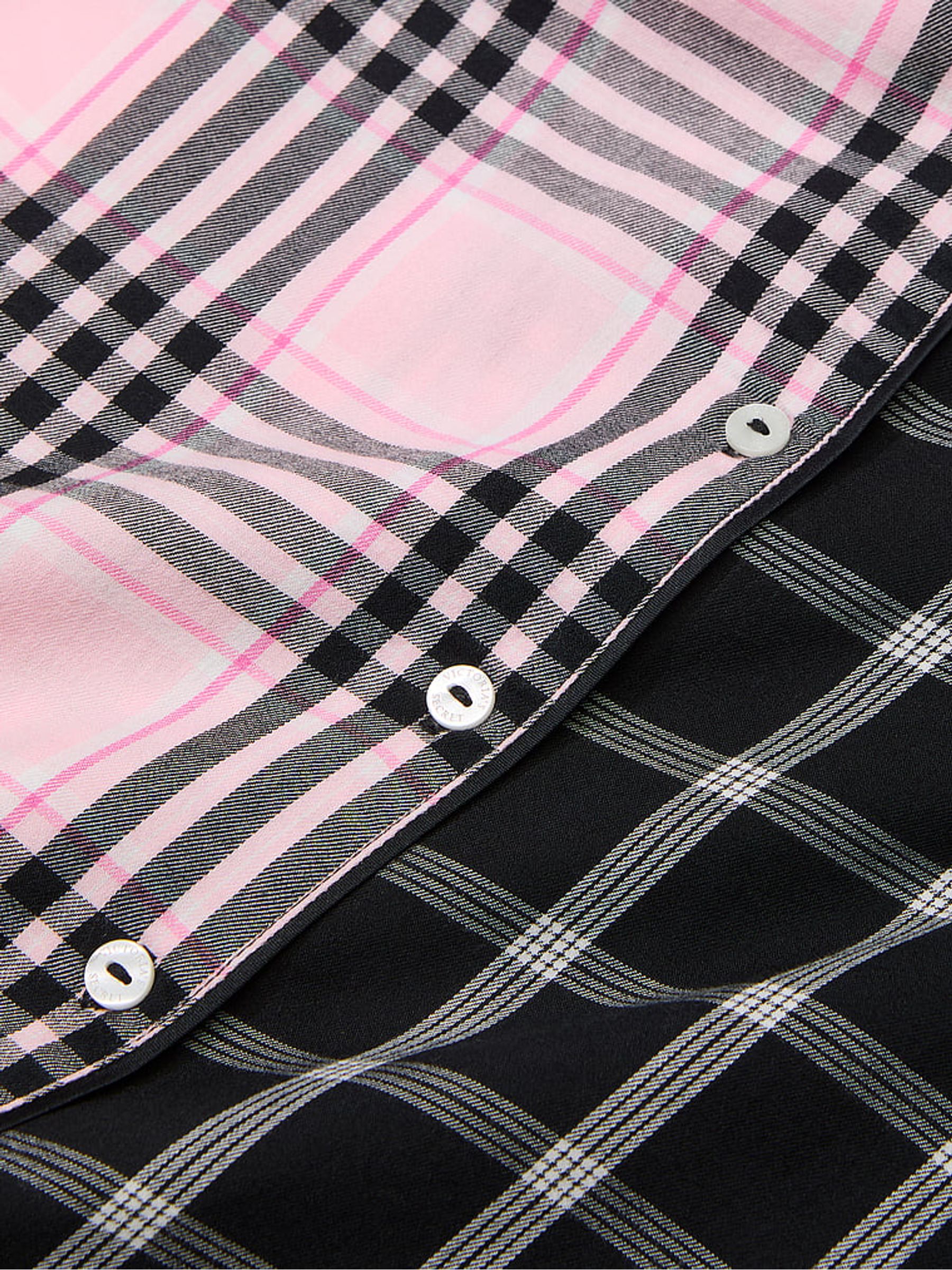 Pink Mix Plaid Flannel Short Pyjama Set - Image 4 of 4