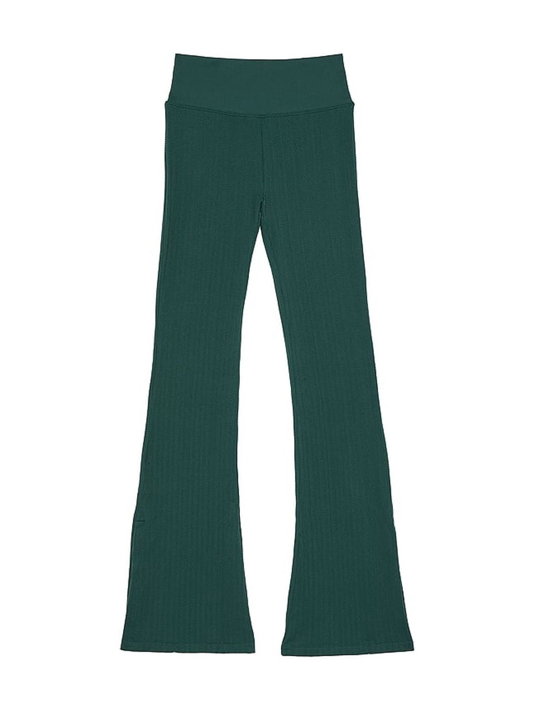 Deep Forest Green Seamless Cable Knit High Waist Flare Leggings - Image 3 of 3