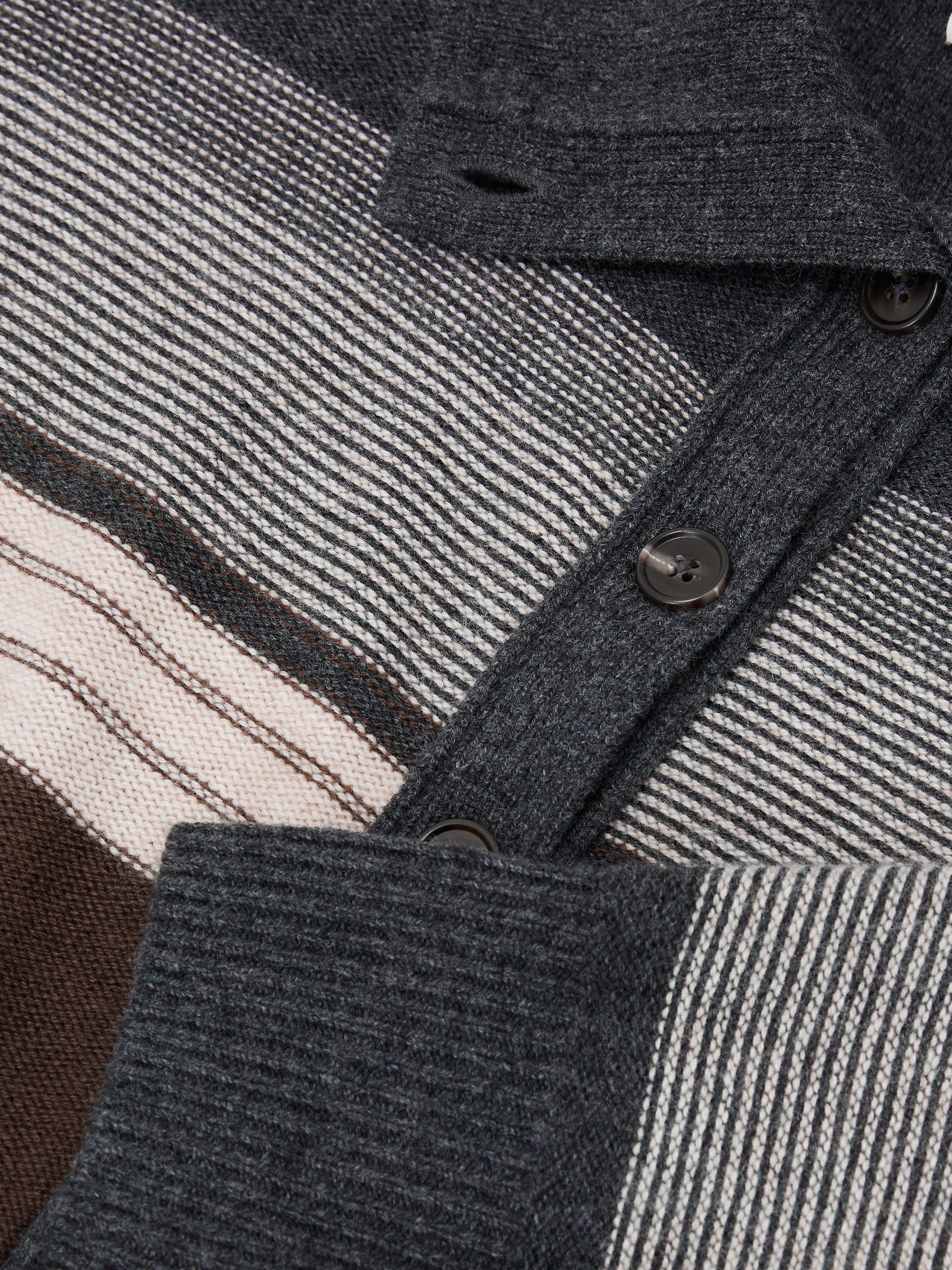 Wool-Cashmere Striped Half-Button Jumper in Charcoal Grey - Image 6 of 6