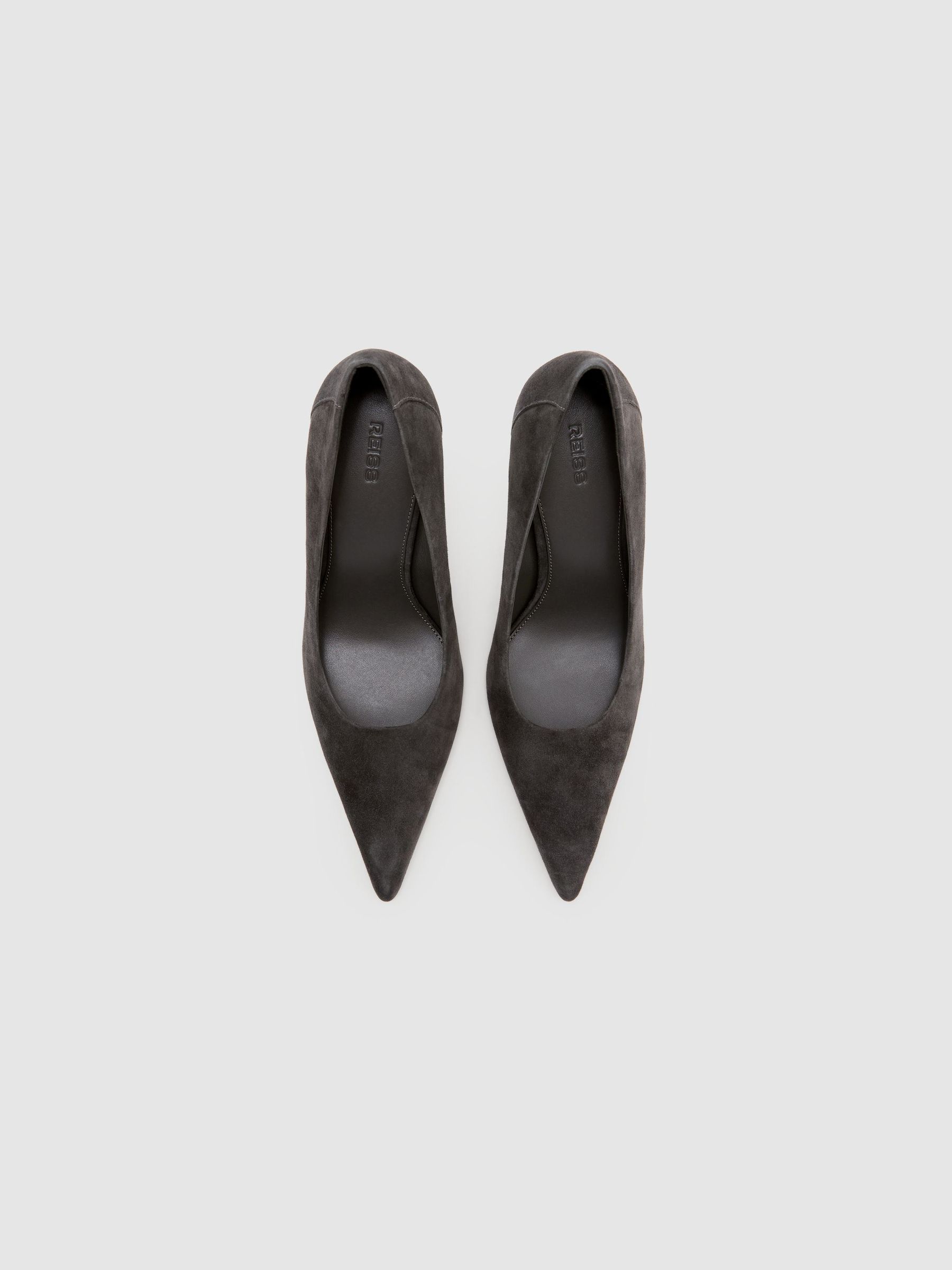 Suede Pointed-Toe High-Heel Court Shoes in Grey - Image 3 of 6