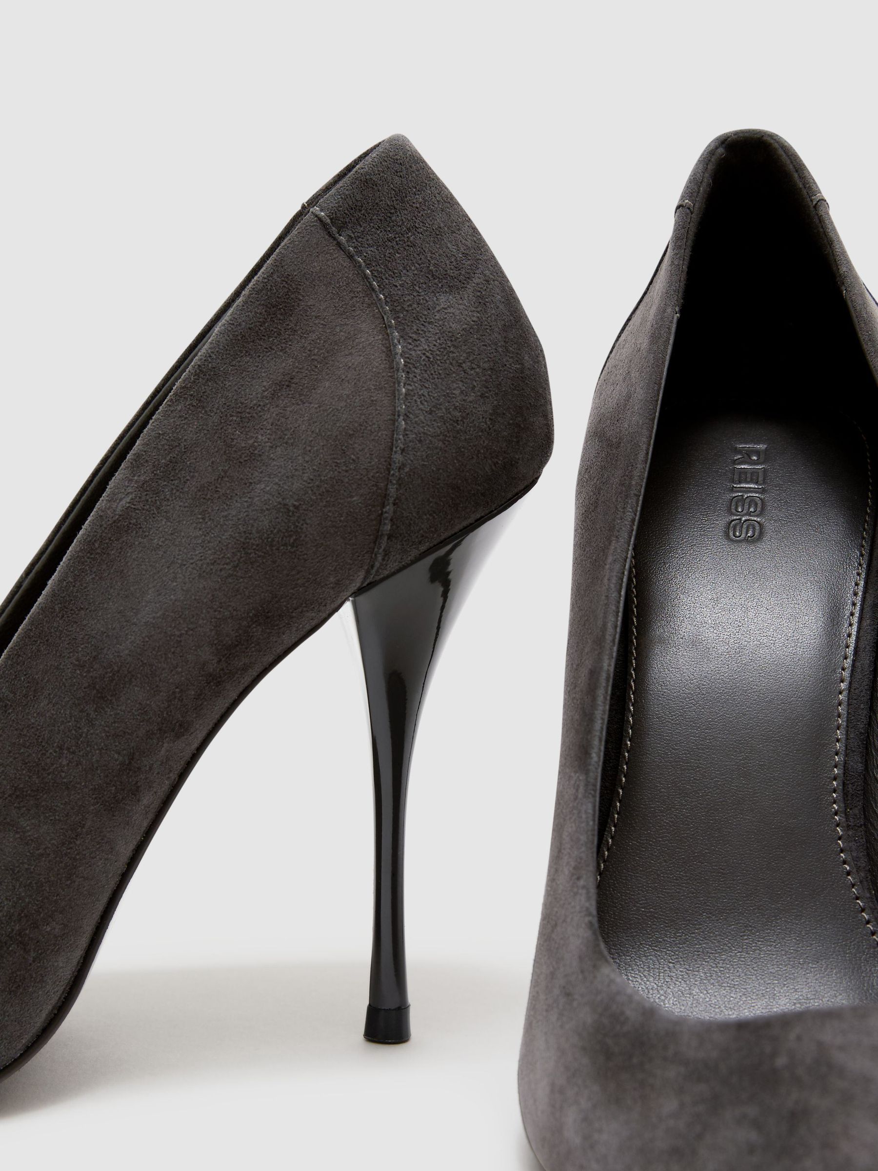 Suede Pointed-Toe High-Heel Court Shoes in Grey - Image 6 of 6