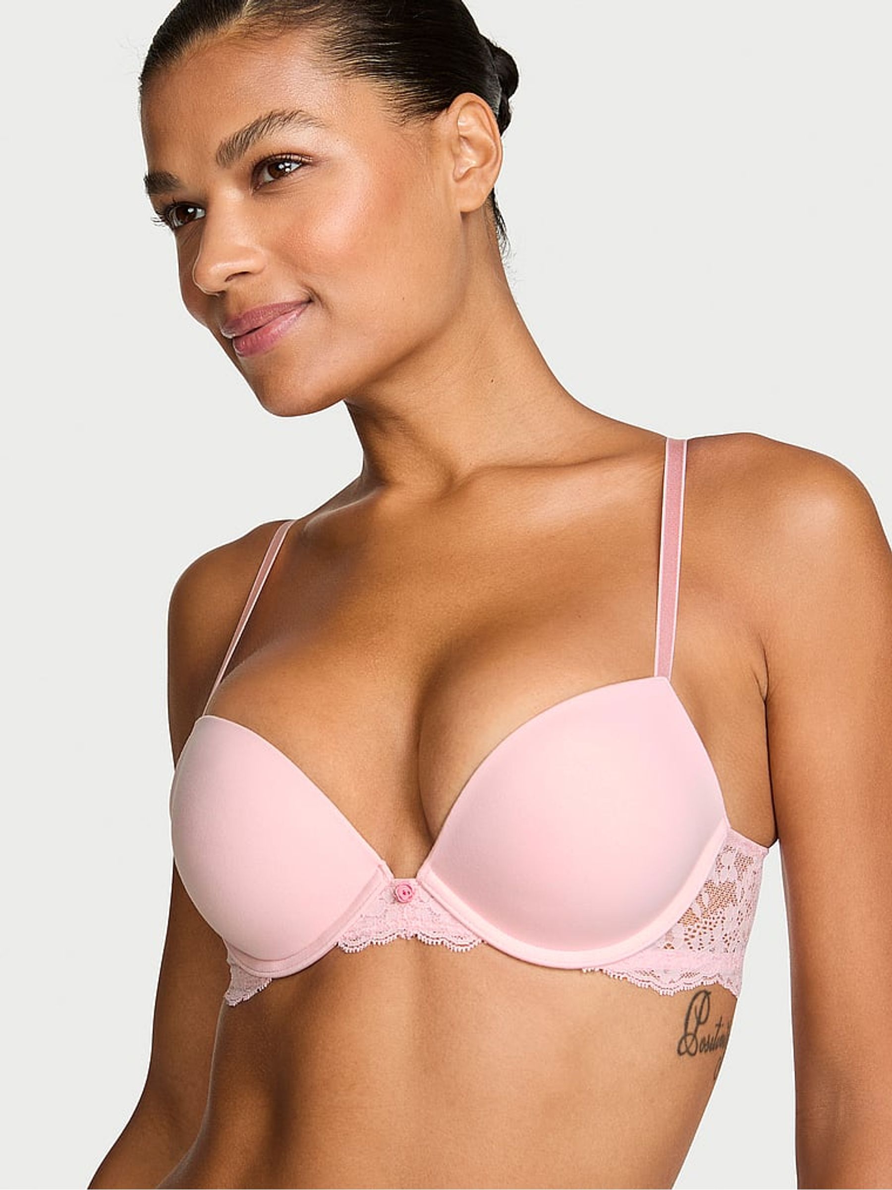 Angel Pink Lace Trim Push Up Bra - Image 1 of 2