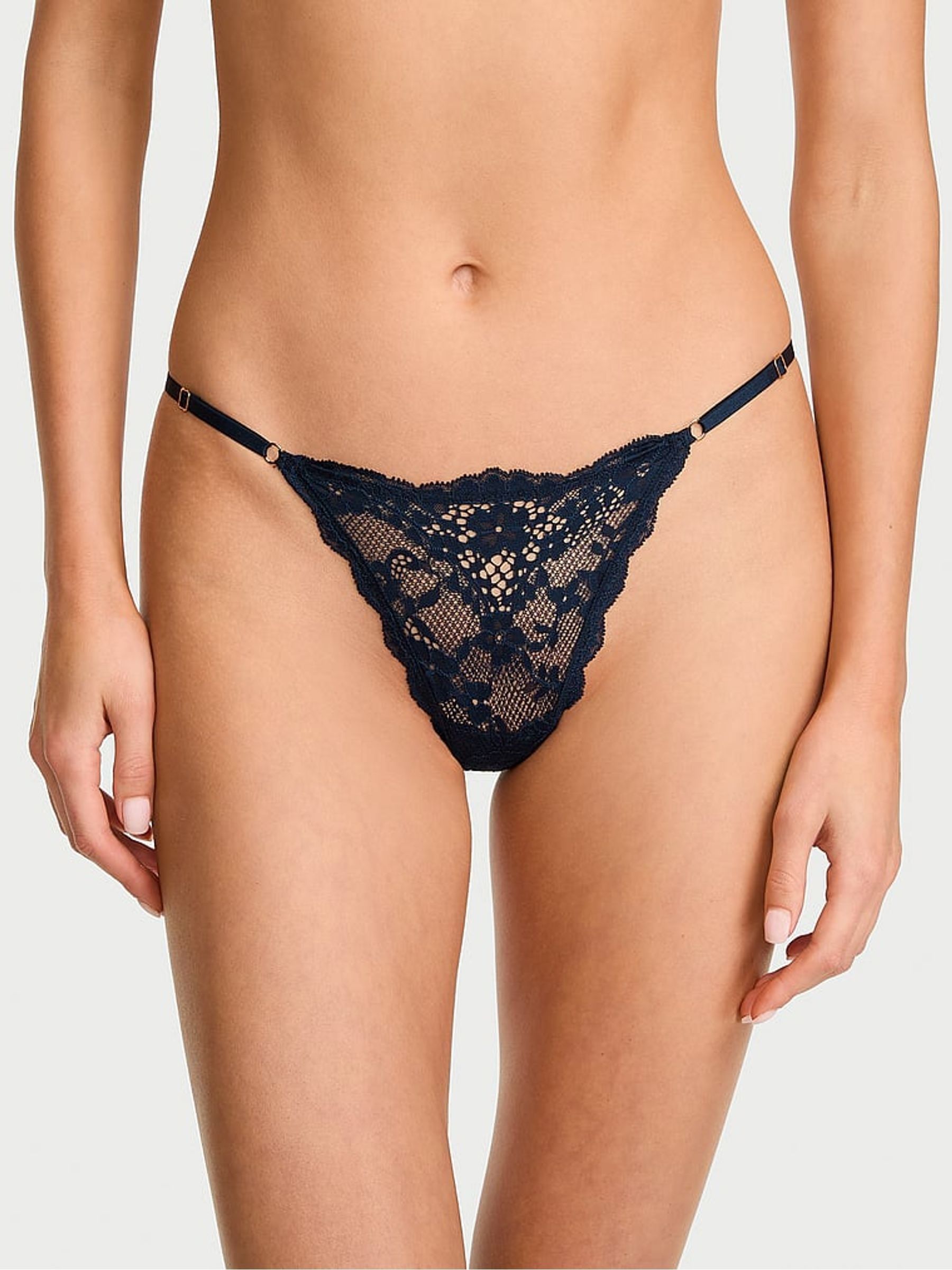 Noir Navy Blue G String Lace Knickers - Image 1 of 2