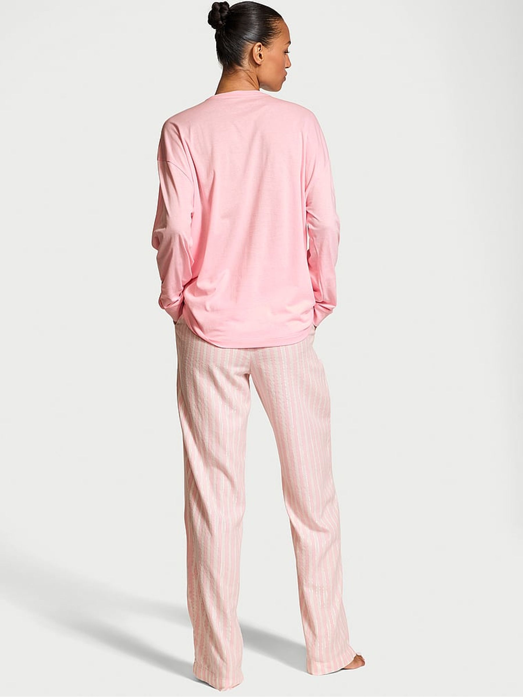 Pretty Blossom Core Stripe Pink Long Sleeve T-Shirt Flannel Pyjama Set - Image 2 of 4