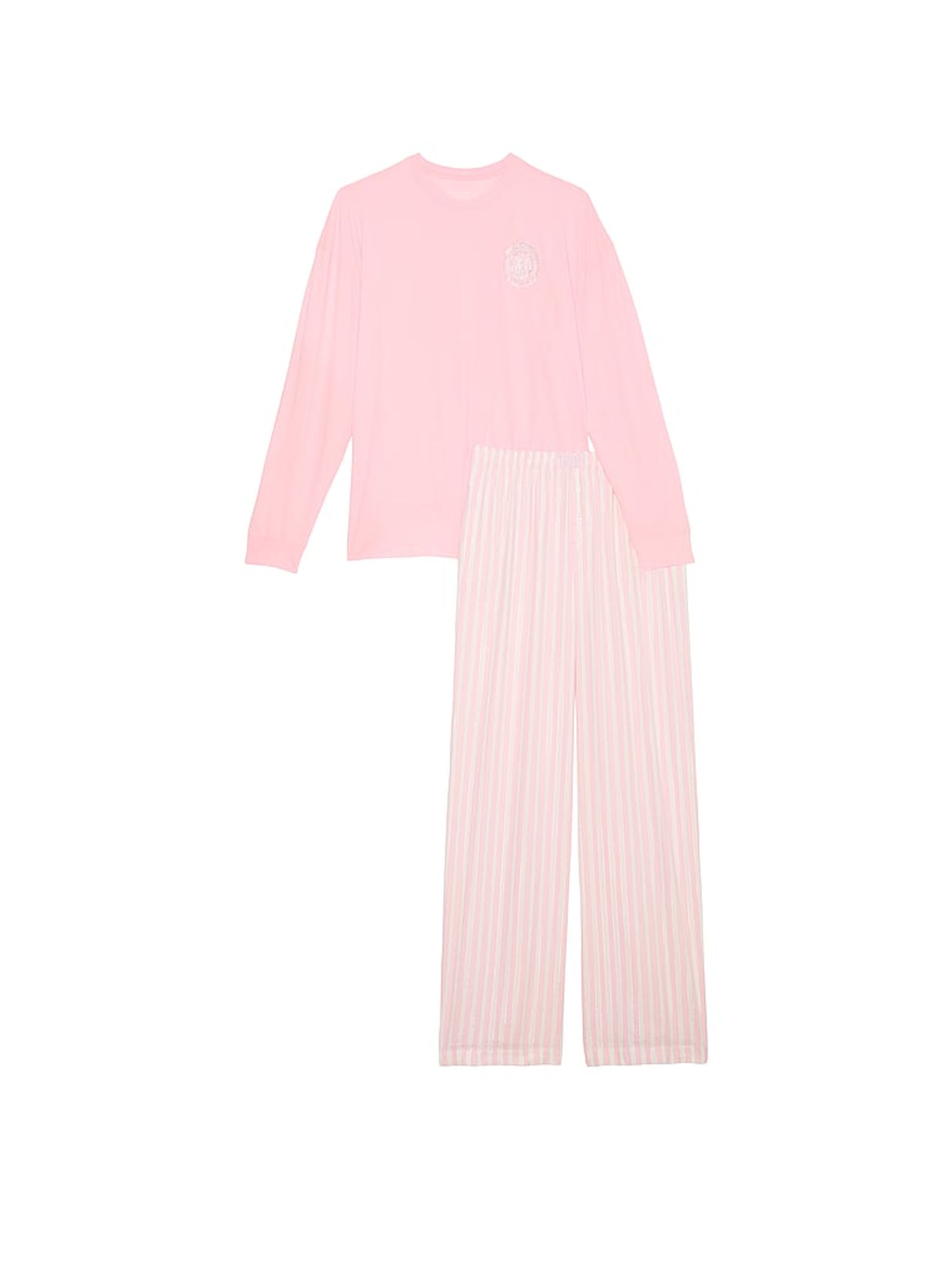 Pretty Blossom Core Stripe Pink Long Sleeve T-Shirt Flannel Pyjama Set - Image 3 of 4