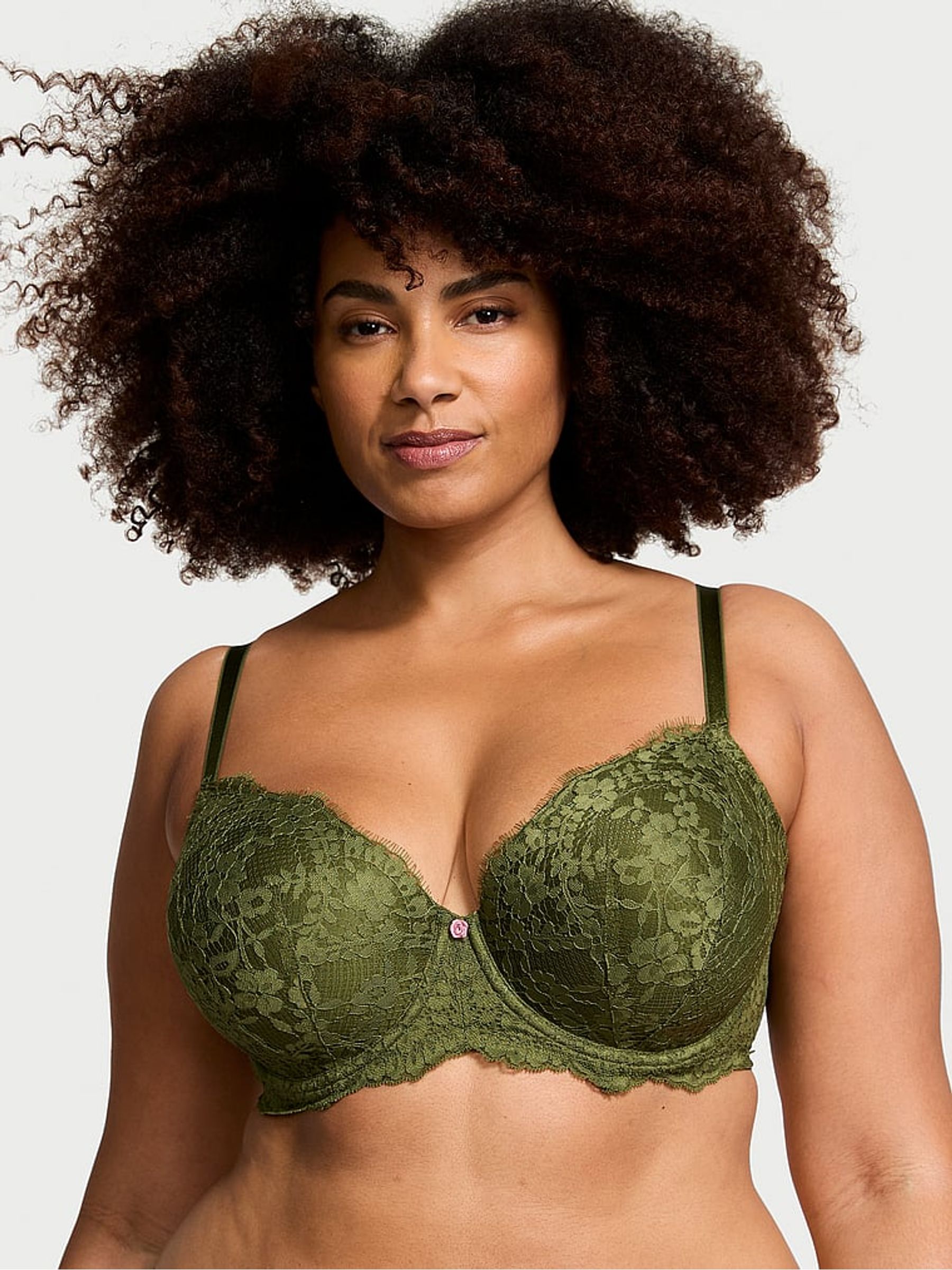 Woodland Green Lace Lightly Lined Demi Bra - Image 1 of 4 Woodland Green Lace Lightly Lined Demi Bra - Image 1 of 4