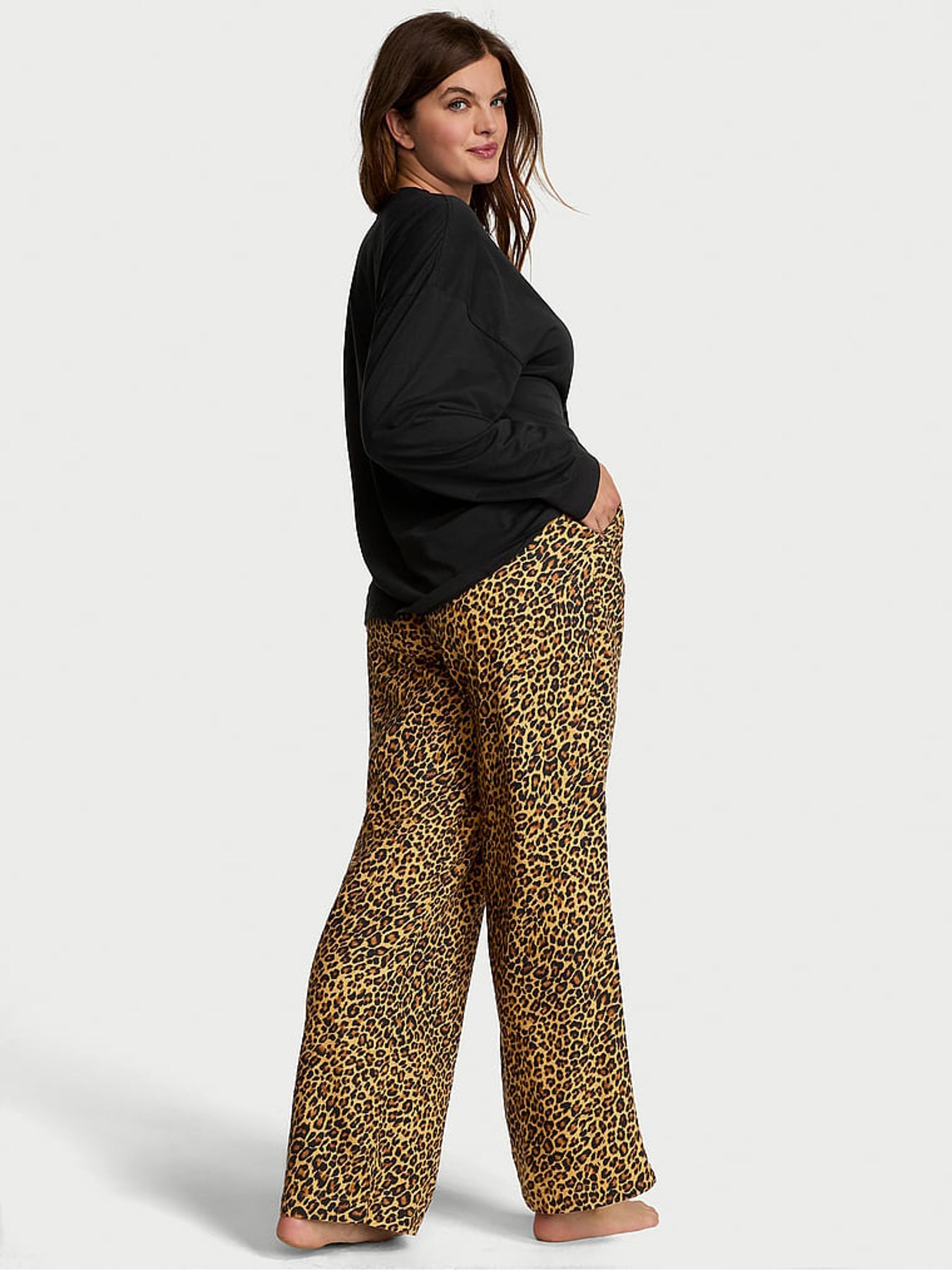 New Glam Leo Leopard Long Sleeve T-Shirt Flannel Pyjama Set - Image 2 of 4