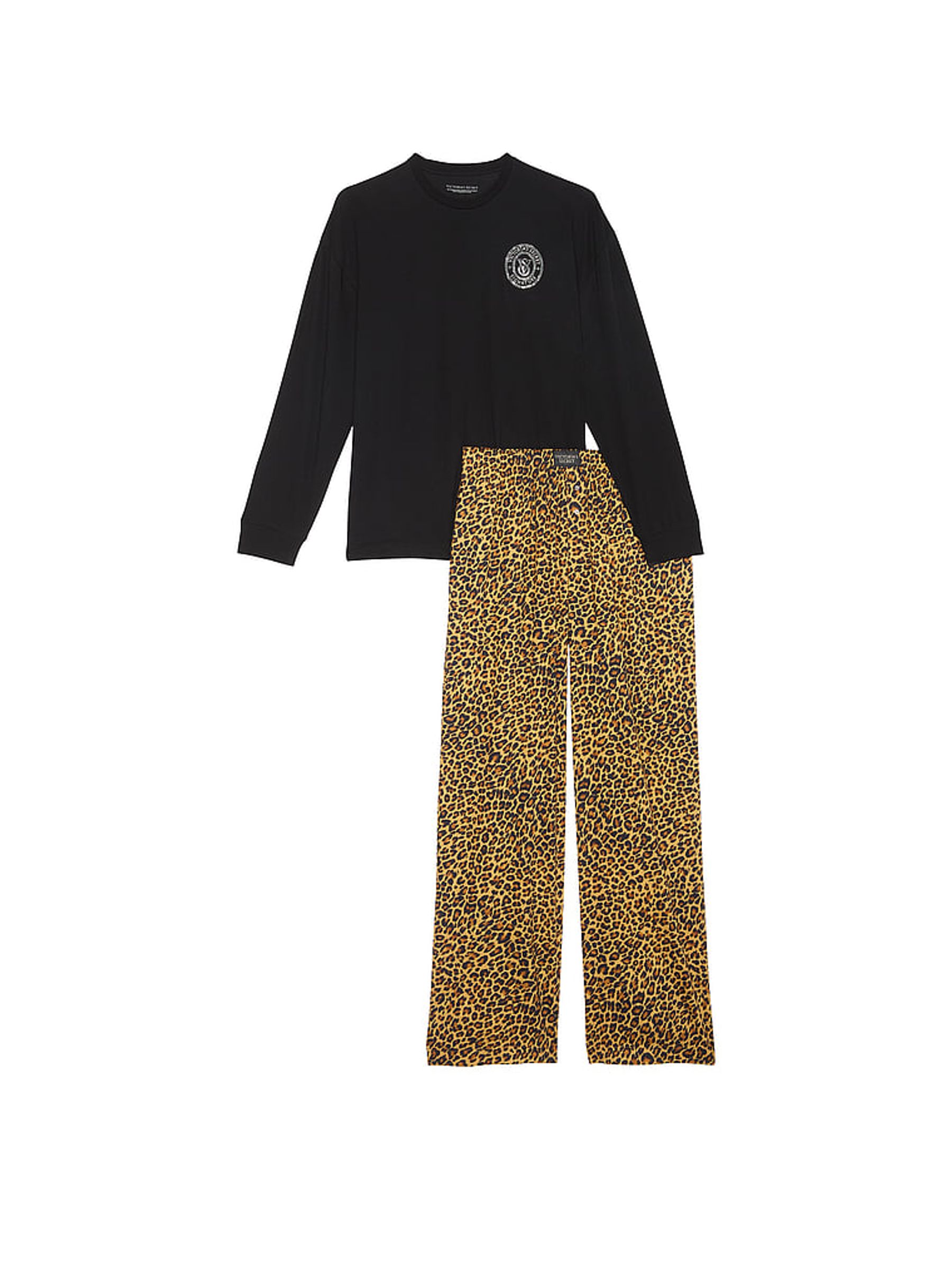 New Glam Leo Leopard Long Sleeve T-Shirt Flannel Pyjama Set - Image 3 of 4