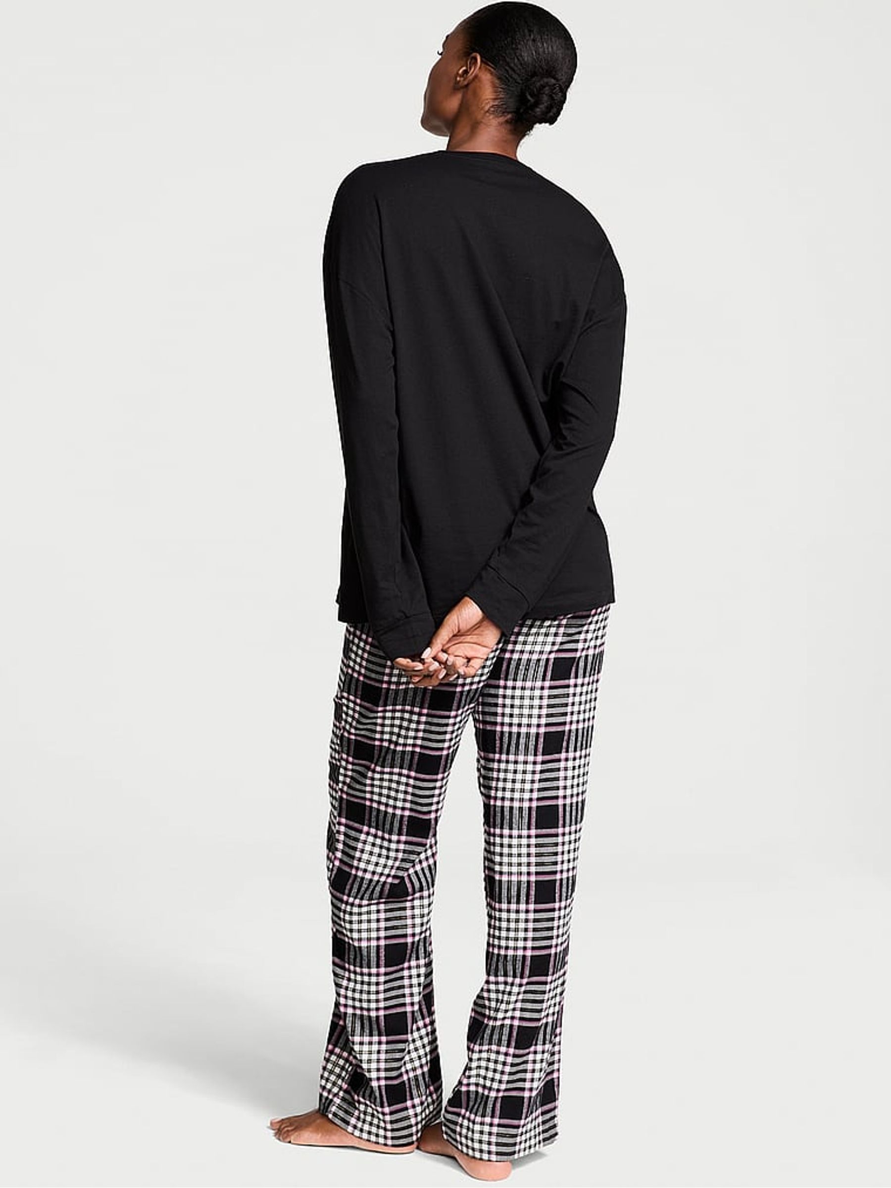 Black/Pink Xia Plaid Black Long Sleeve T-Shirt Flannel Pyjama Set - Image 2 of 4