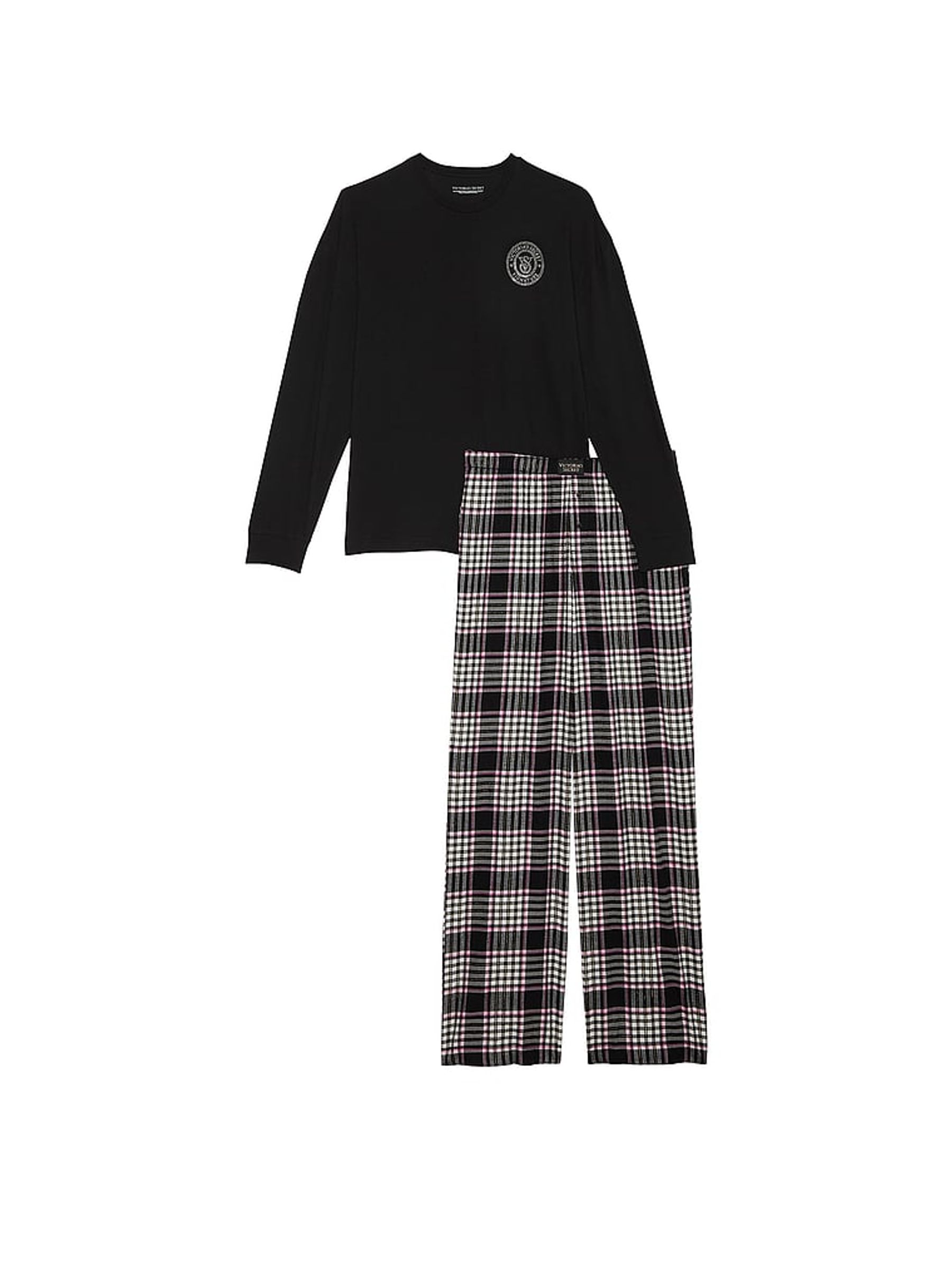 Black/Pink Xia Plaid Black Long Sleeve T-Shirt Flannel Pyjama Set - Image 3 of 4
