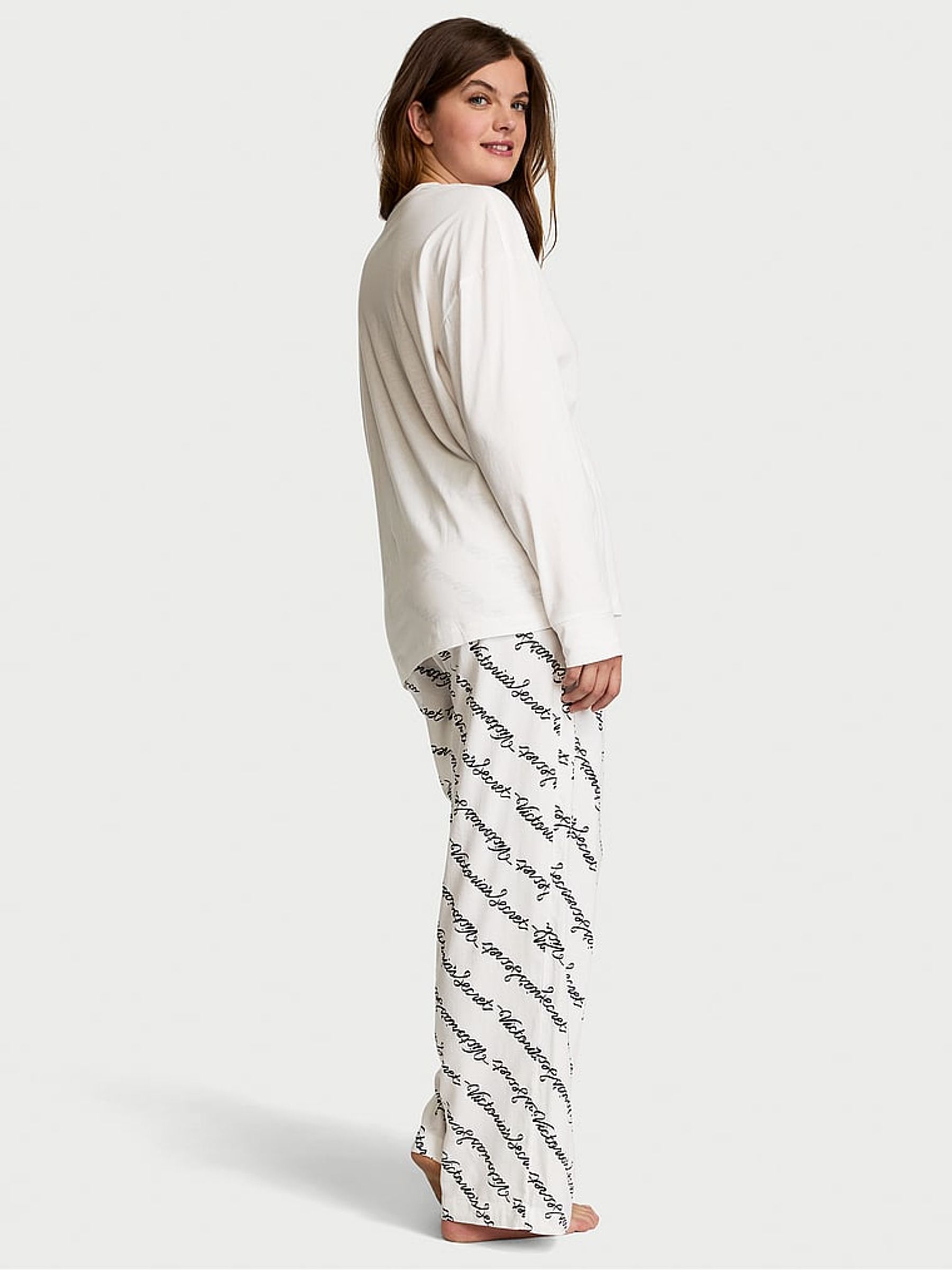 White Script Long Sleeve T-Shirt Flannel Pyjama Set - Image 2 of 4